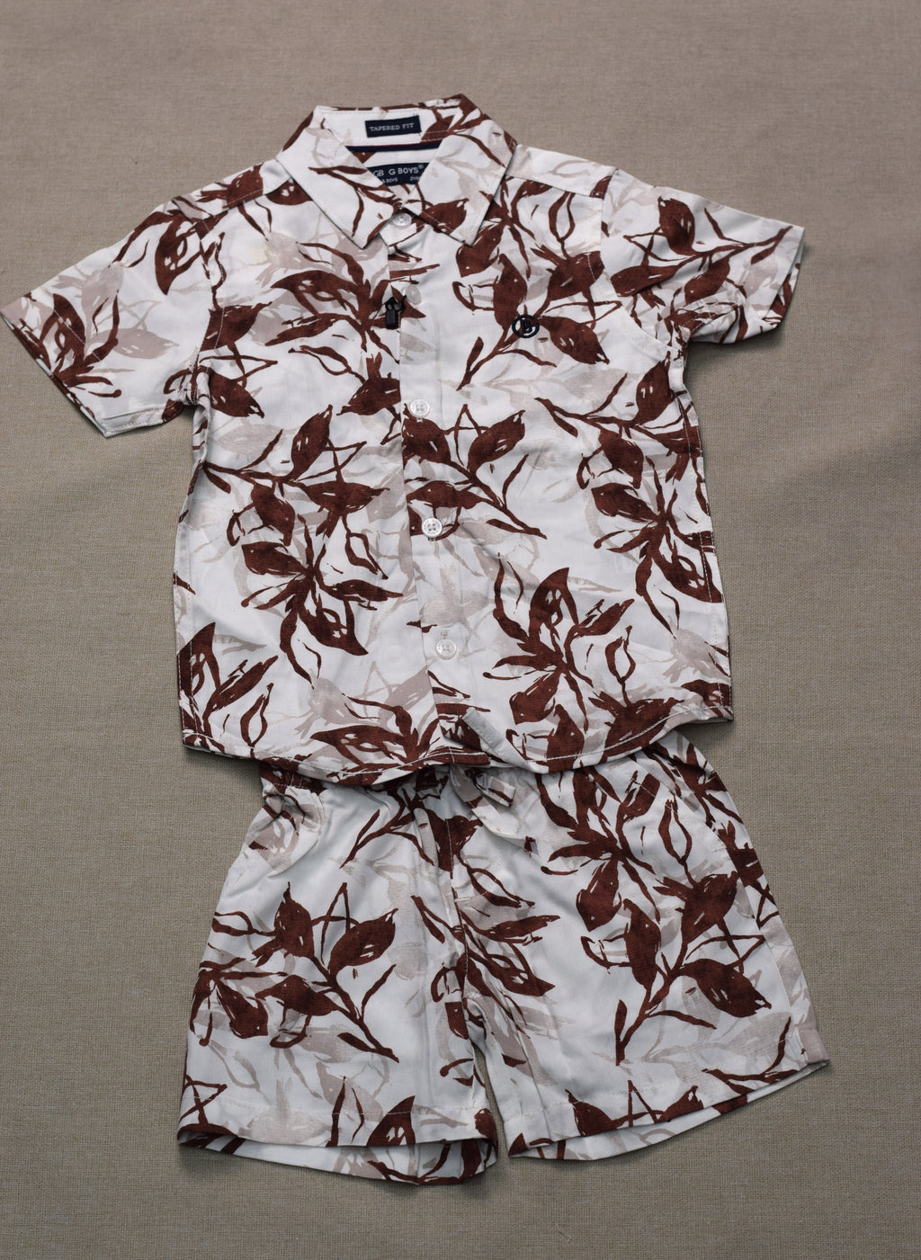 Boys Tropical Leaf Print Co-Ord Set – Half Sleeve Shirt & Shorts Set