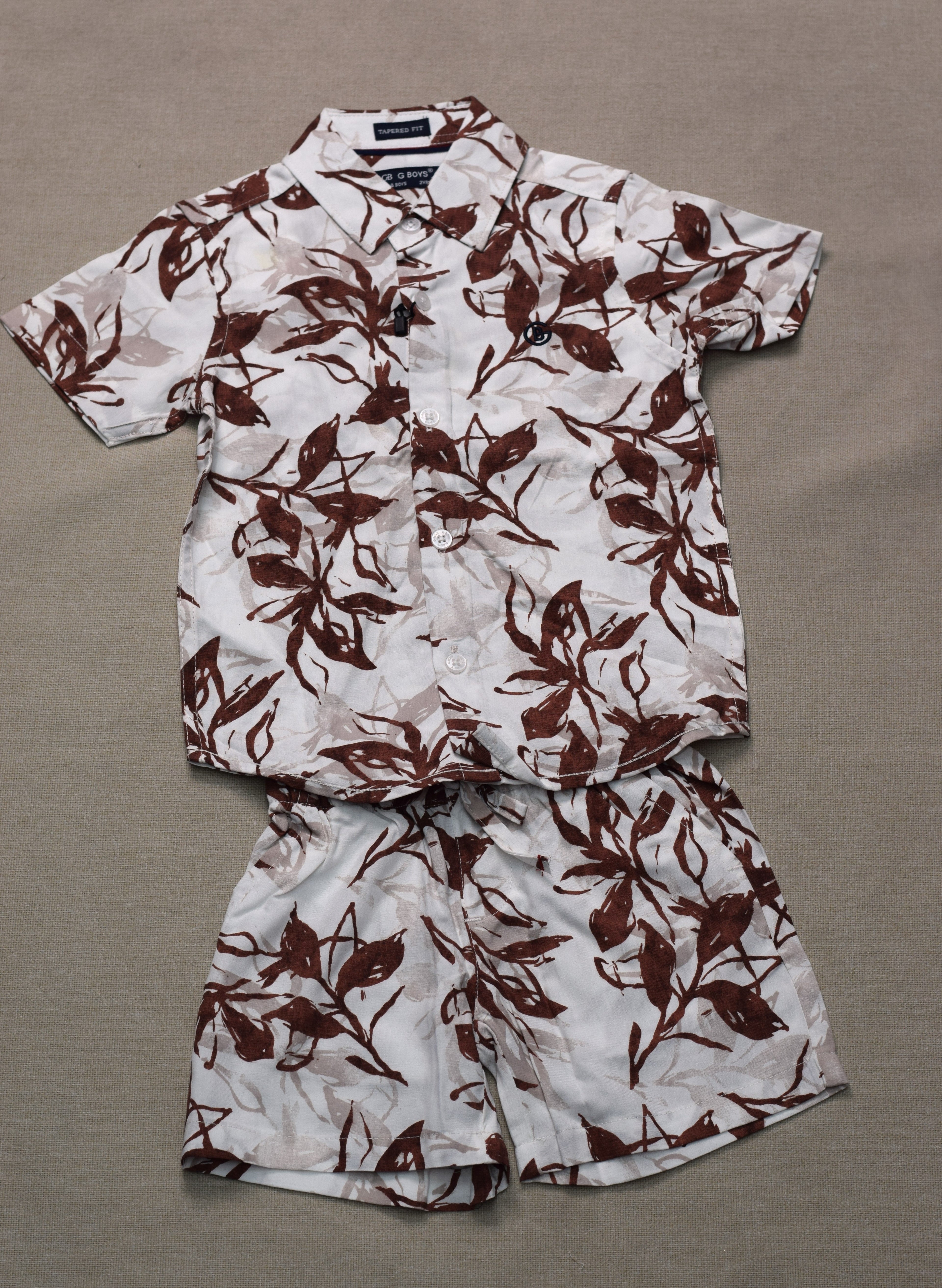 Boys Tropical Leaf Print Co-Ord Set – Half Sleeve Shirt & Shorts Set