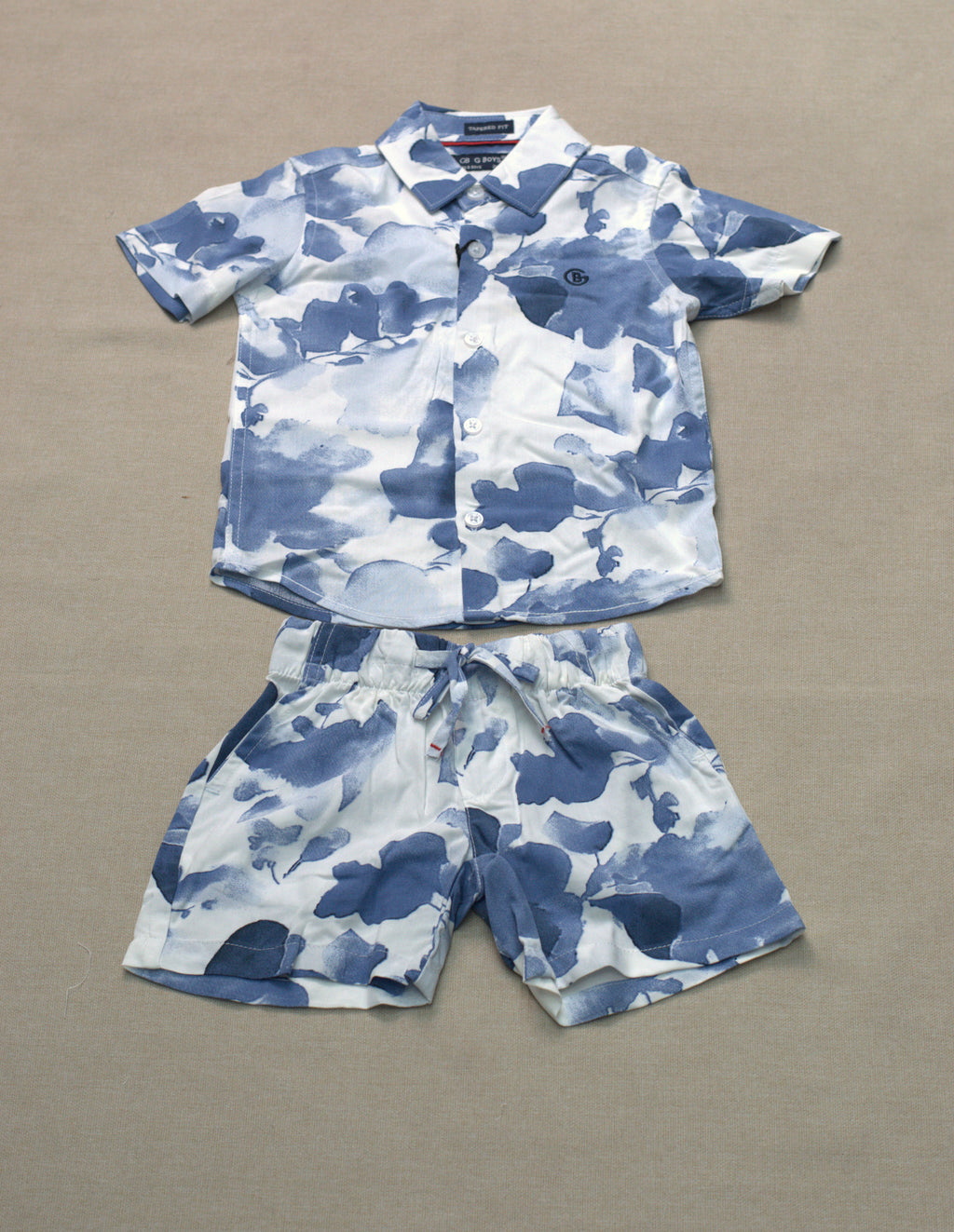 Boys Blue Abstract Print Co-Ord Set – Half Sleeve Shirt & Shorts Outfit