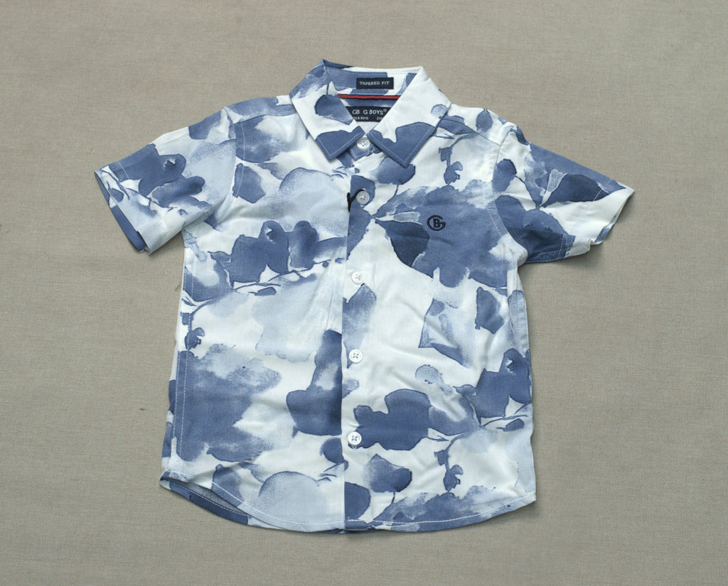 Boys Blue Abstract Print Co-Ord Set – Half Sleeve Shirt & Shorts Outfit