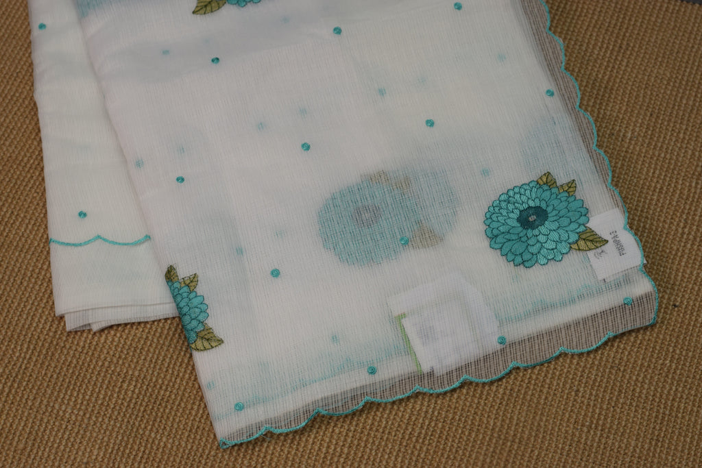 Elegant Floral Embroidered Net Kota Saree with Scalloped Border & Blouse Piece