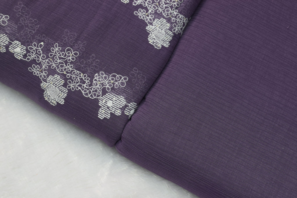 Crushed Georgette Fabric - Purple Floral Print - 44 Inches Width | Nushio