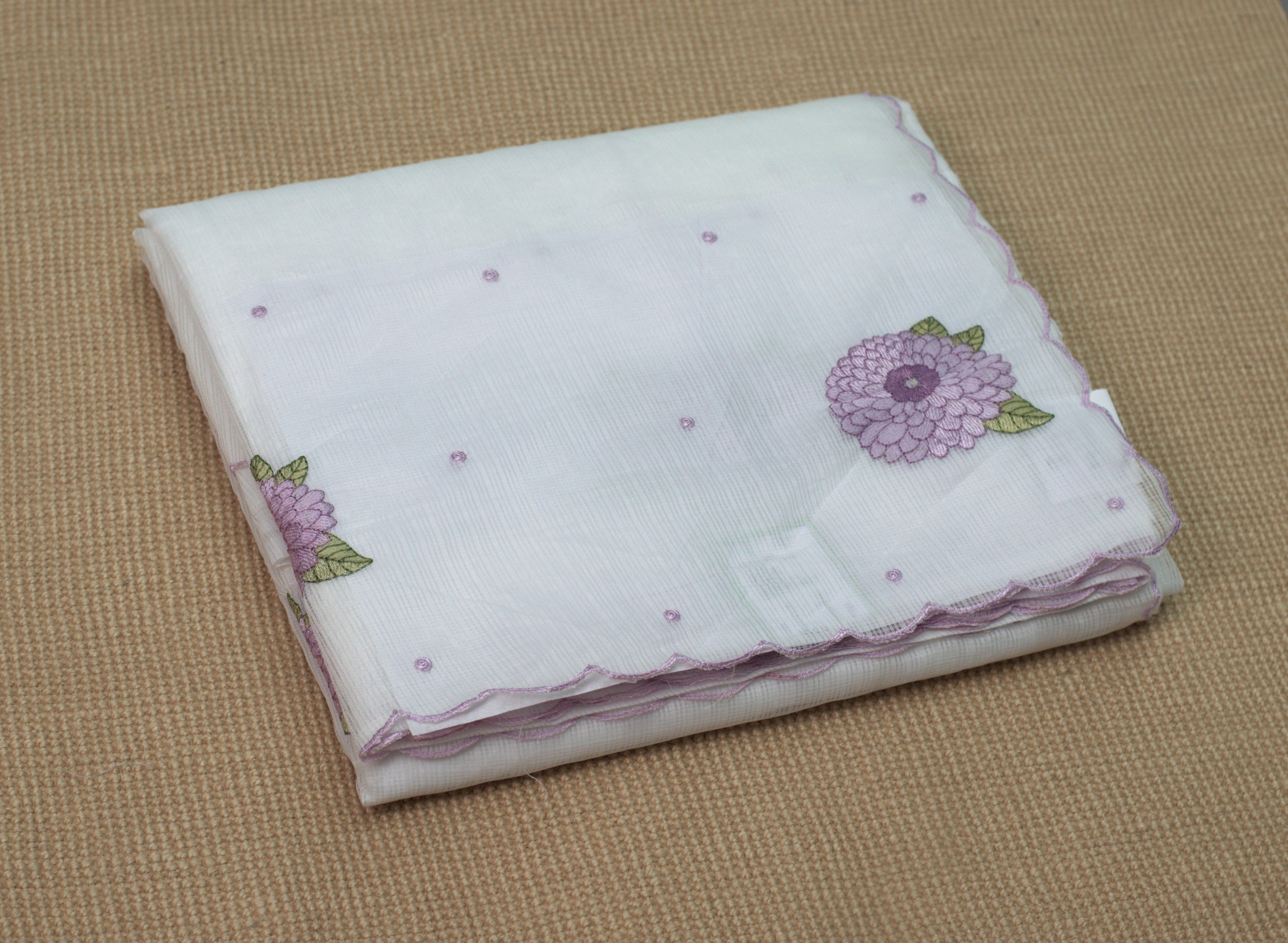 Elegant Floral Embroidered Net Kota Saree with Scalloped Border & Blouse Piece
