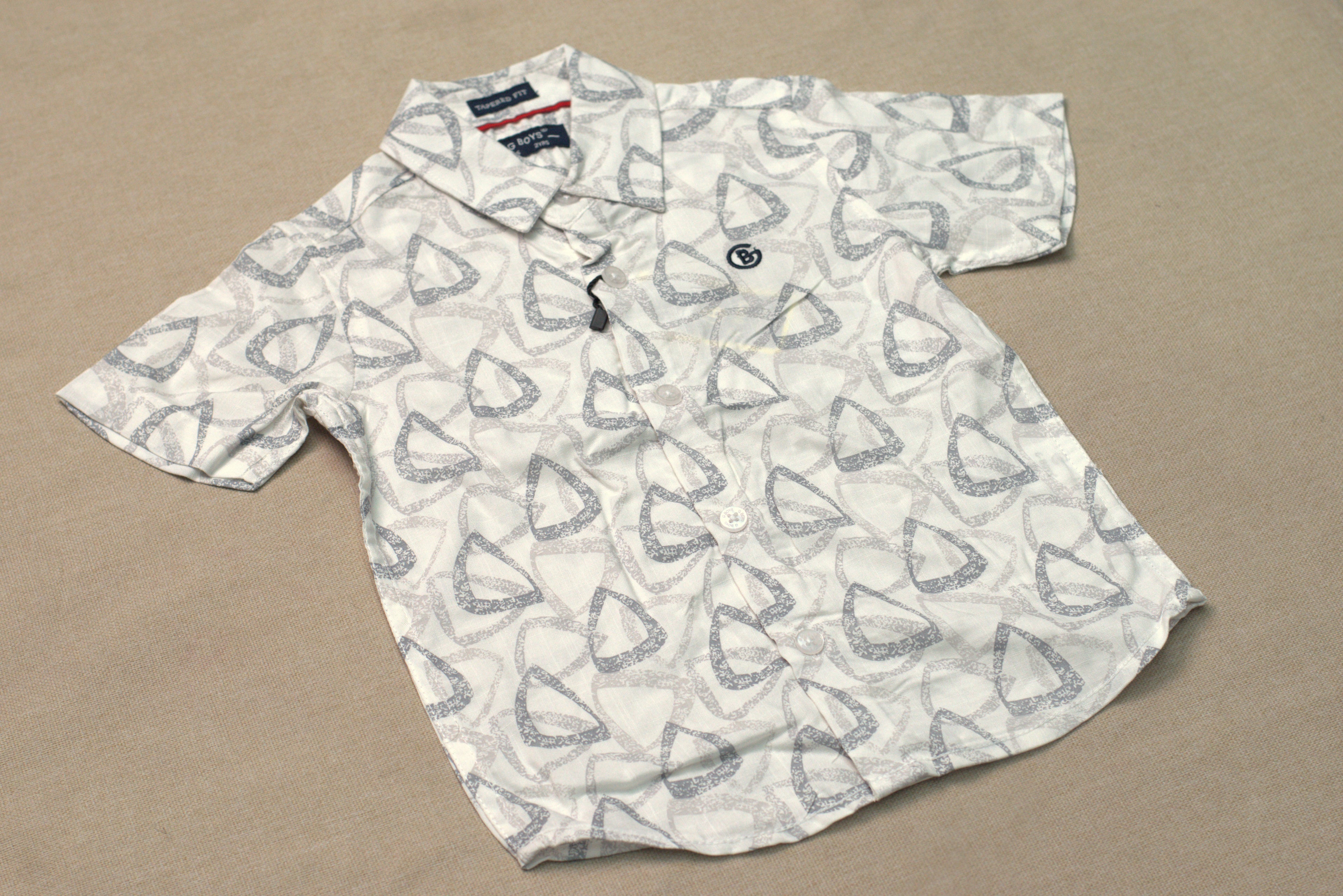 Boys White Geometric Print Co-Ord Set – Half Sleeve Shirt & Shorts