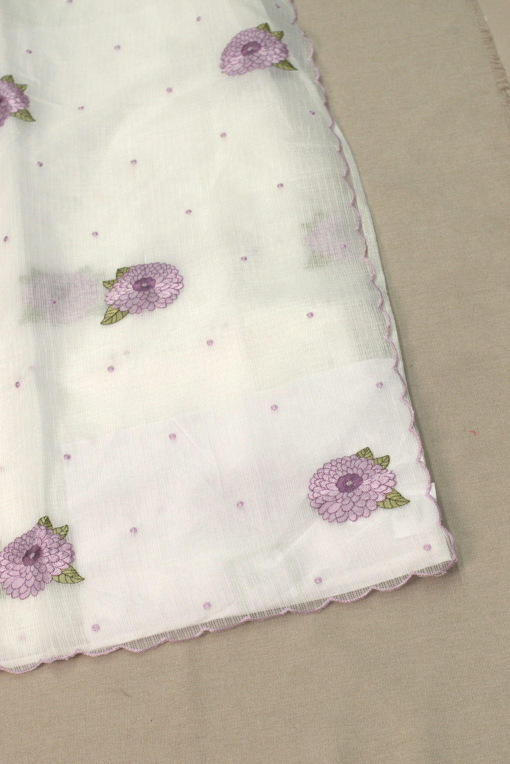 Elegant Floral Embroidered Net Kota Saree with Scalloped Border & Blouse Piece