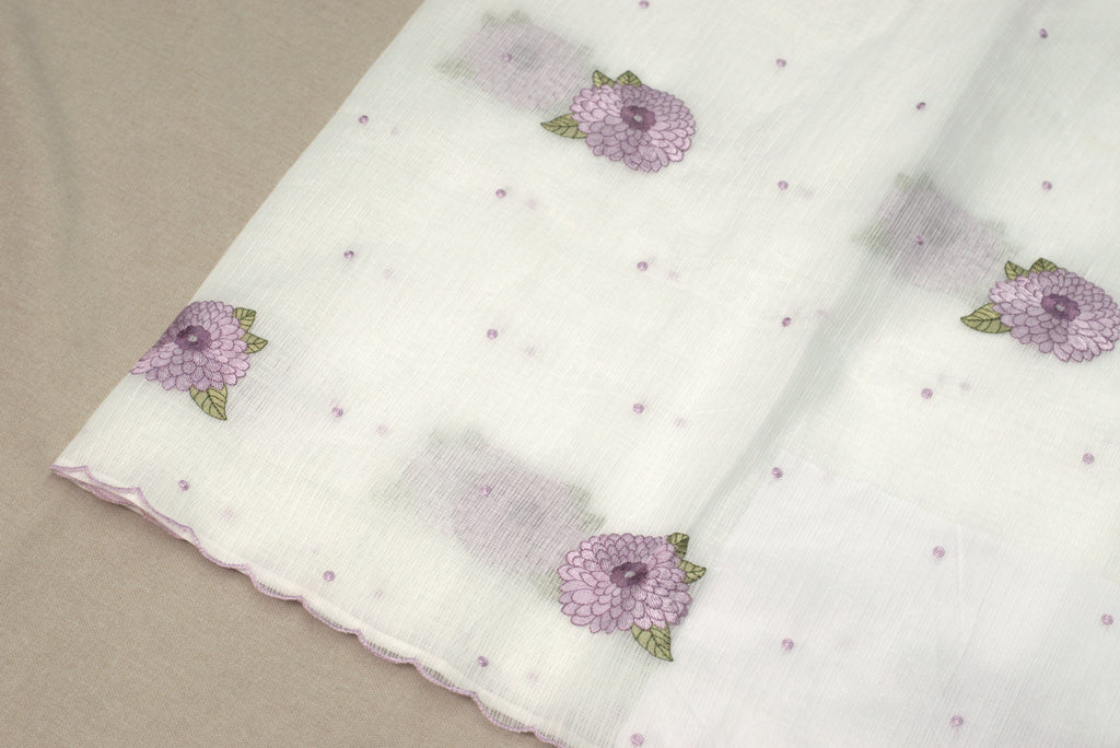 Elegant Floral Embroidered Net Kota Saree with Scalloped Border & Blouse Piece