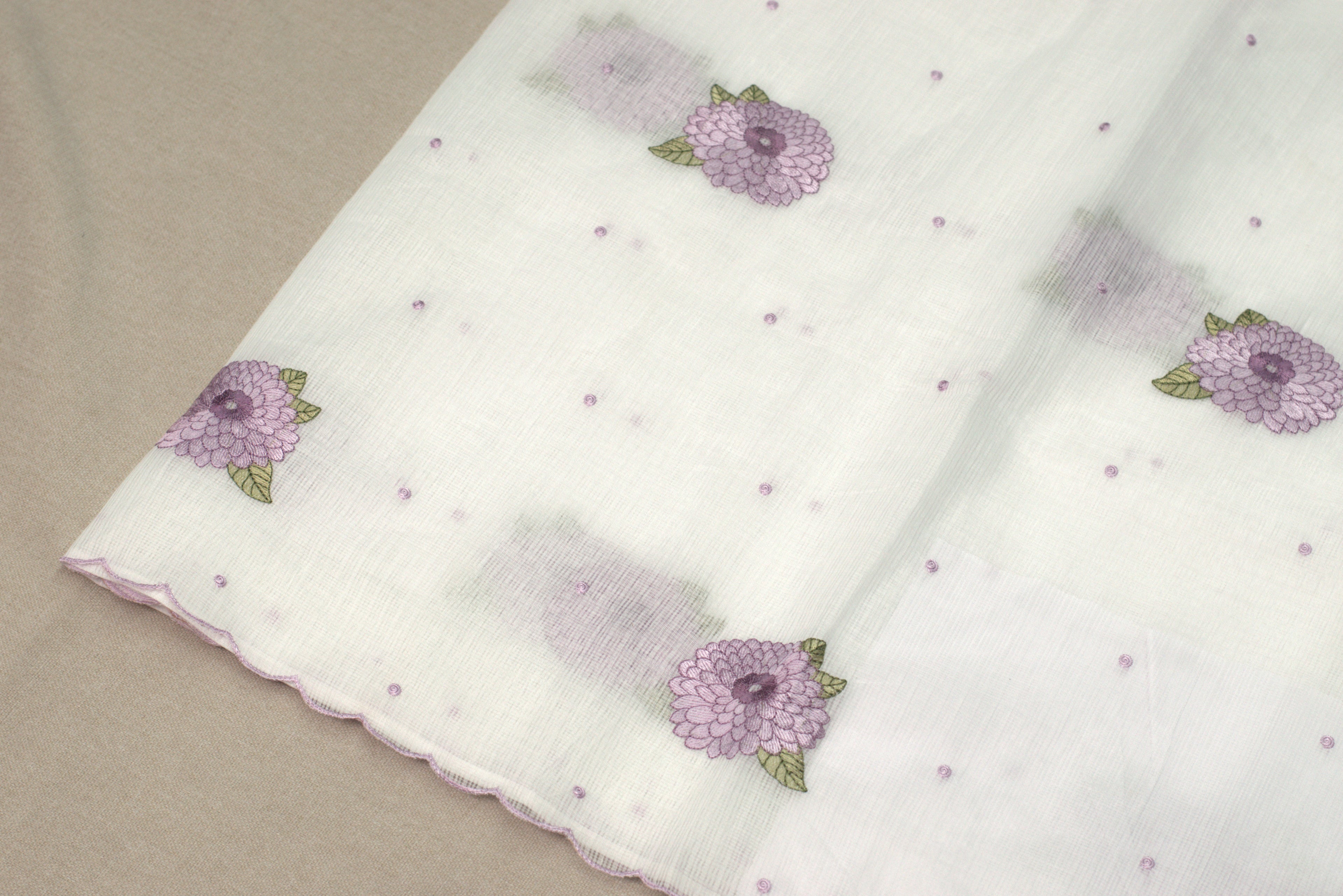 Elegant Floral Embroidered Net Kota Saree with Scalloped Border & Blouse Piece