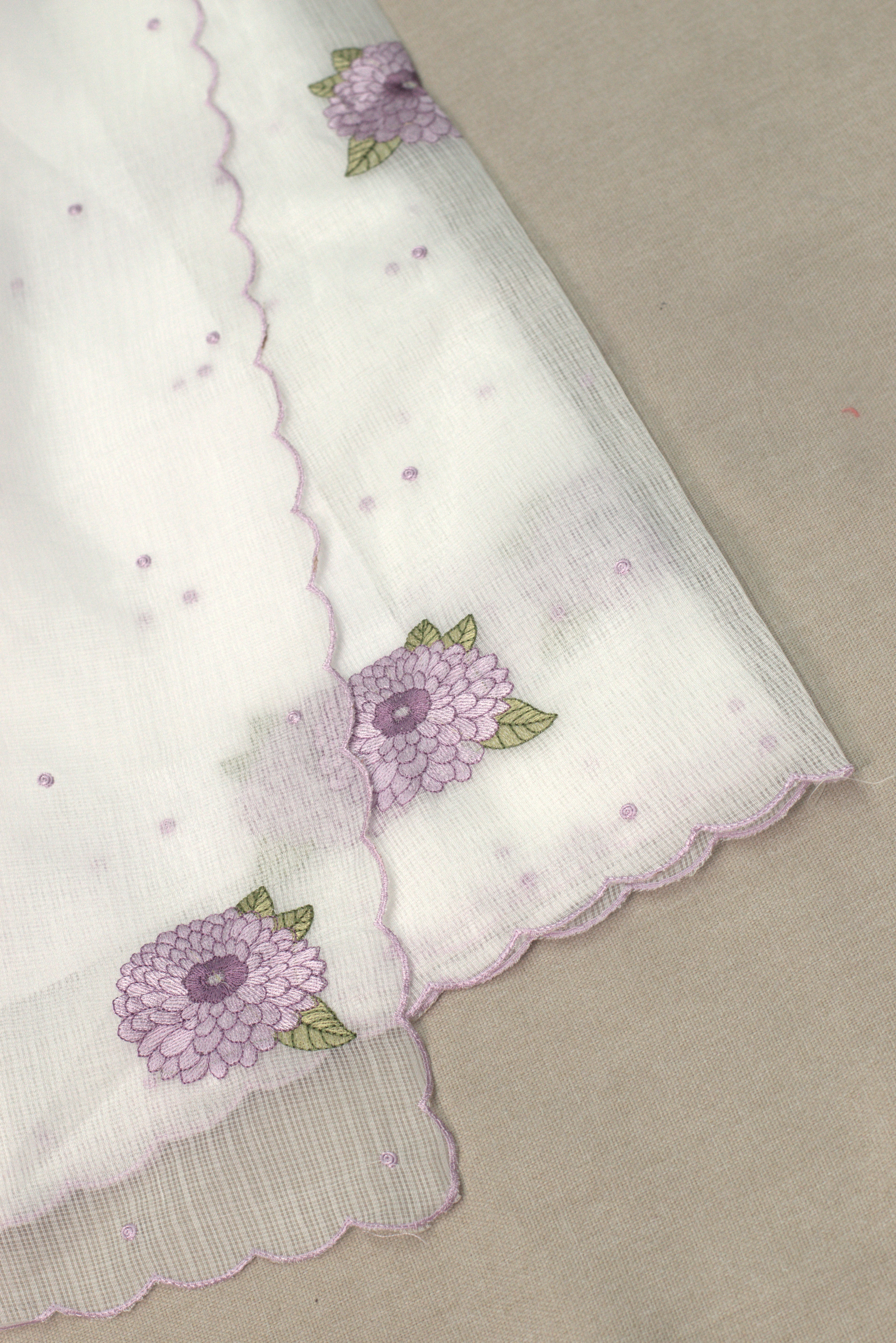 Elegant Floral Embroidered Net Kota Saree with Scalloped Border & Blouse Piece
