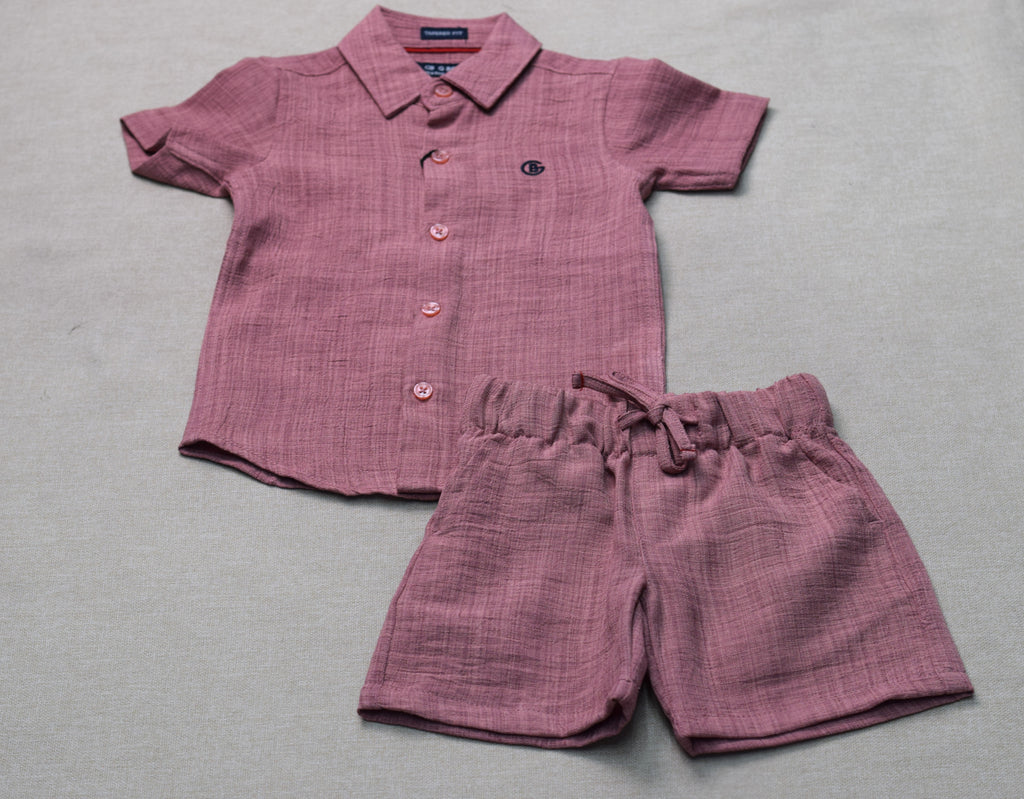 Boys Dusty Rose Cotton Co-ord Set – Half Sleeve Shirt & Shorts Outfit