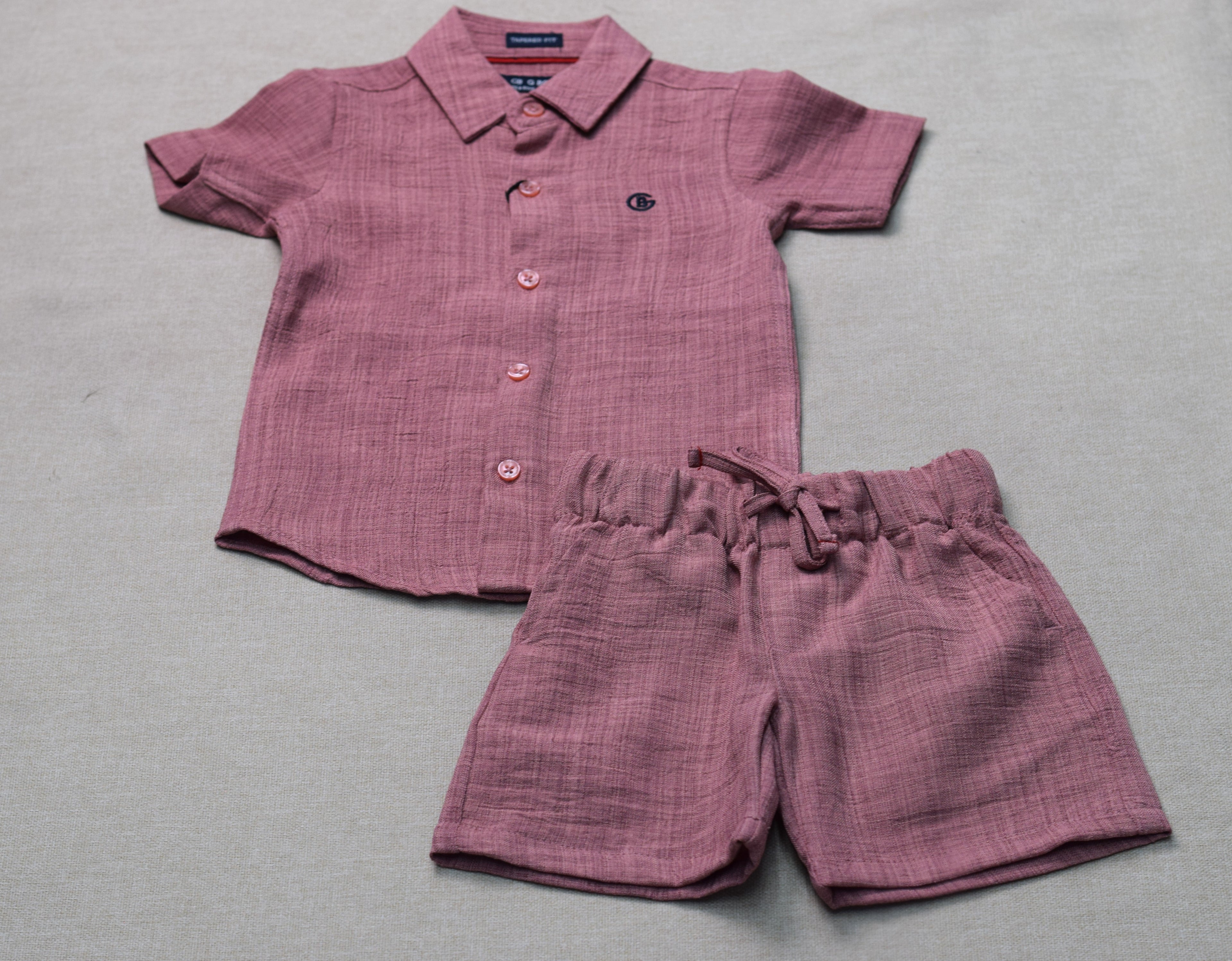 Boys Dusty Rose Cotton Co-ord Set – Half Sleeve Shirt & Shorts Outfit