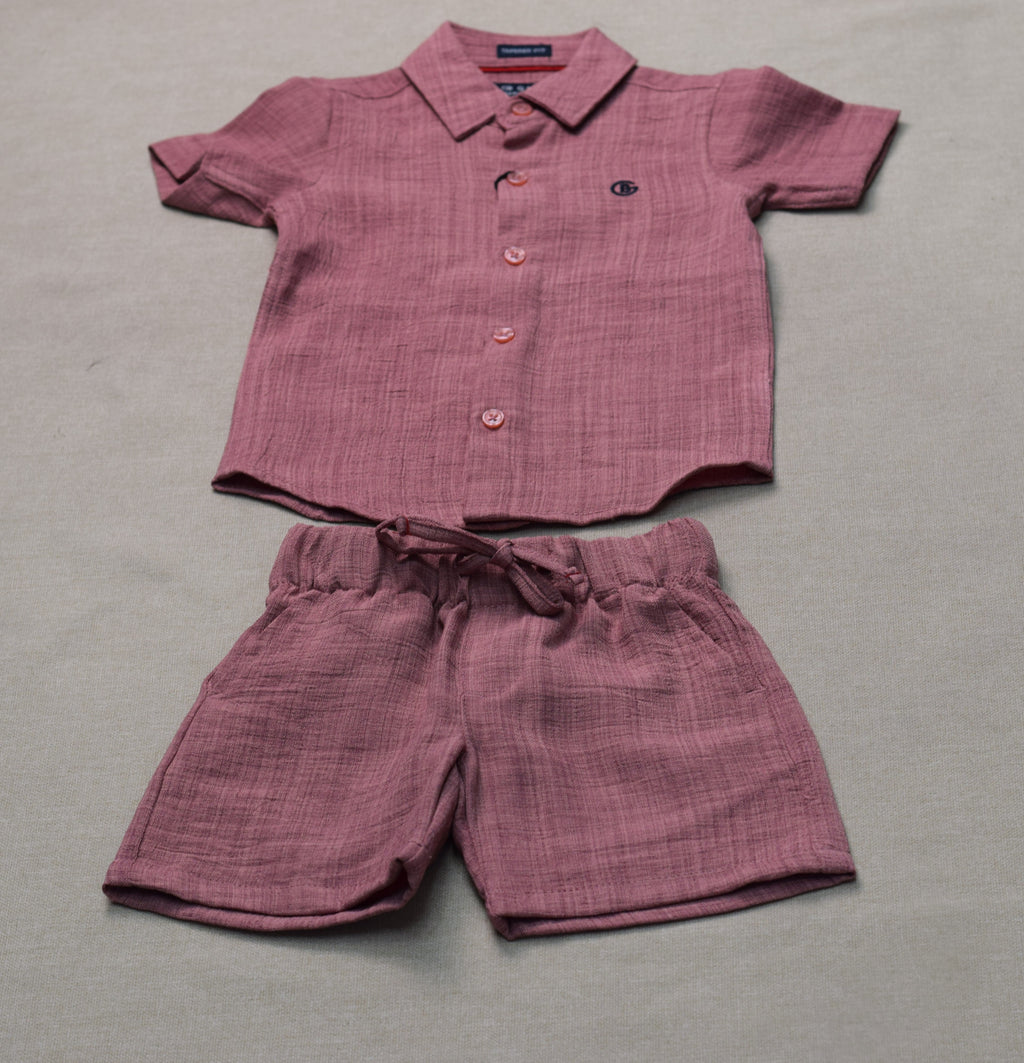 Boys Dusty Rose Cotton Co-ord Set – Half Sleeve Shirt & Shorts Outfit