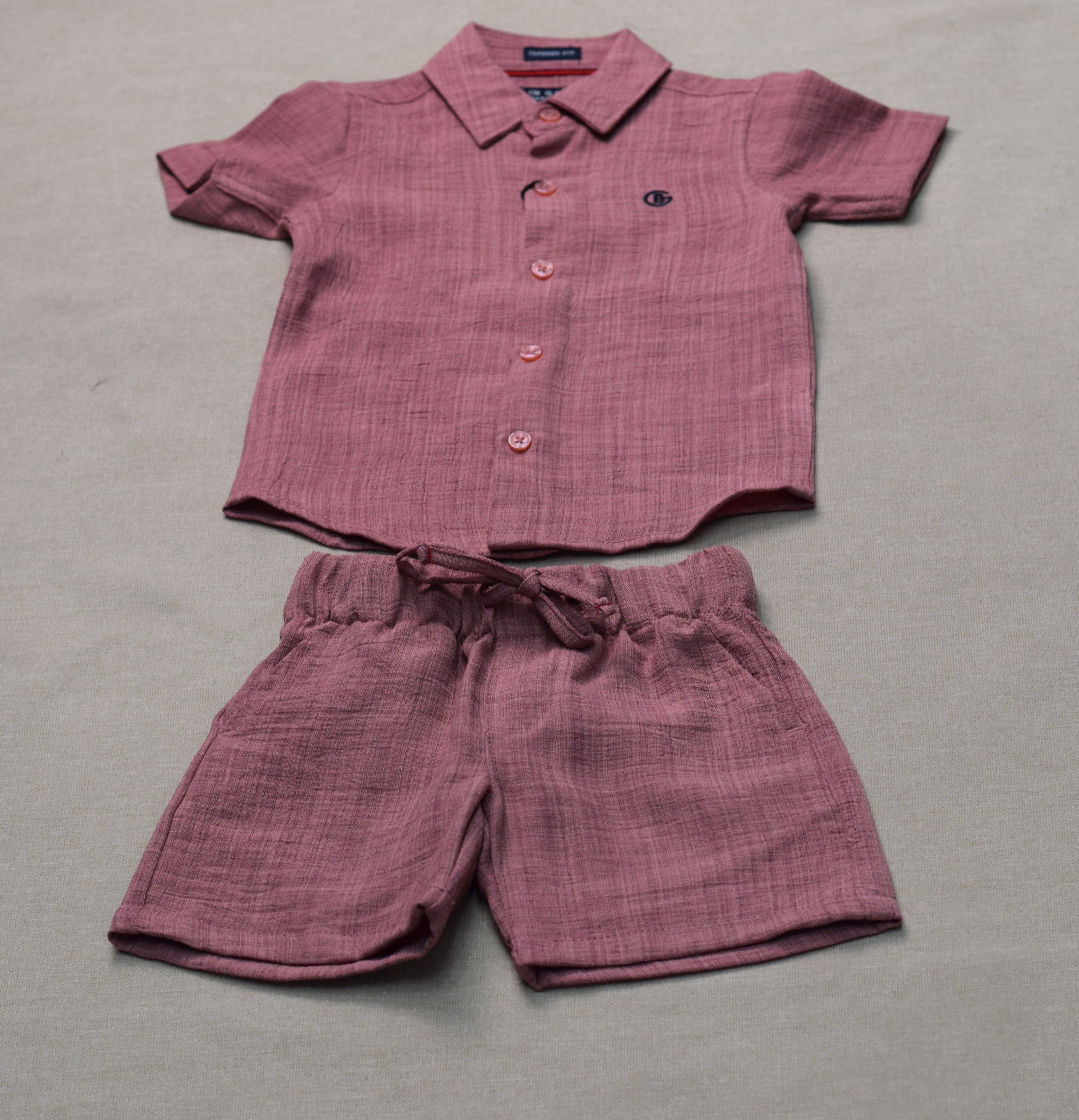 Boys Dusty Rose Cotton Co-ord Set – Half Sleeve Shirt & Shorts Outfit