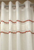Elegant White Semi Linen Door Curtain with Floral Lace Embroidery – 4 x 7 Feet