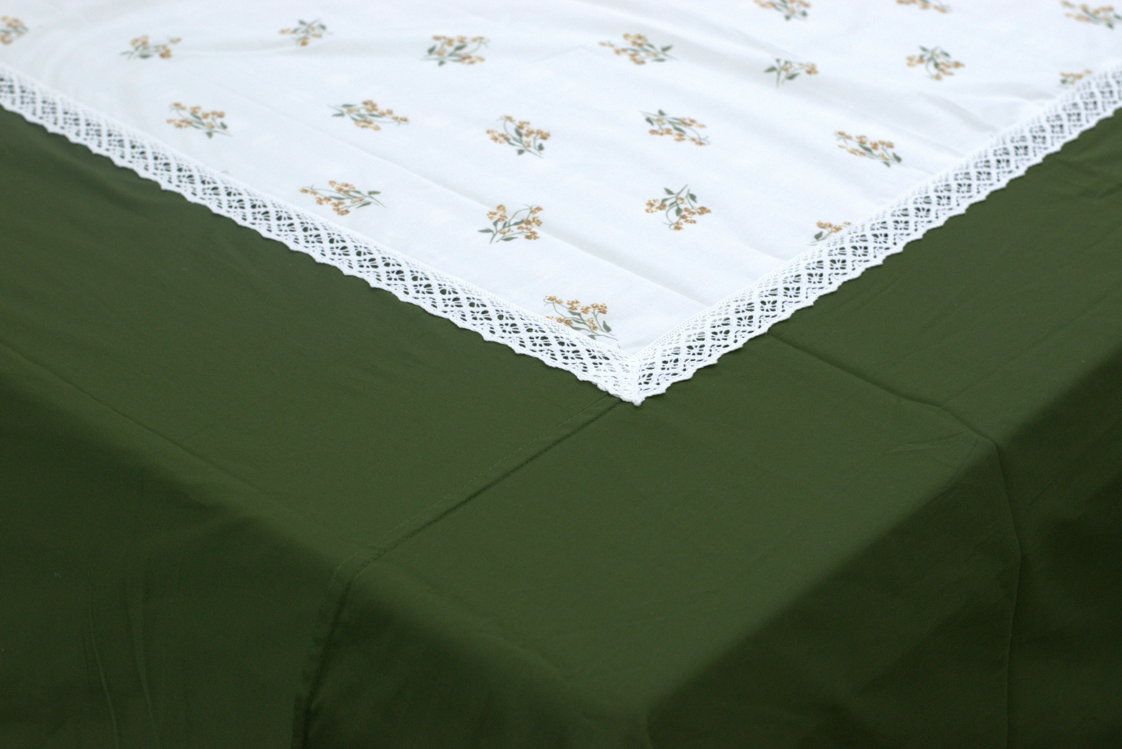 Premium King Size Olive Green & Cream Floral Bedspread Set - 3 Piece Cotton Blend (Includes 2 Pillow Covers) - View 2 - Cotton Floral - Nushio