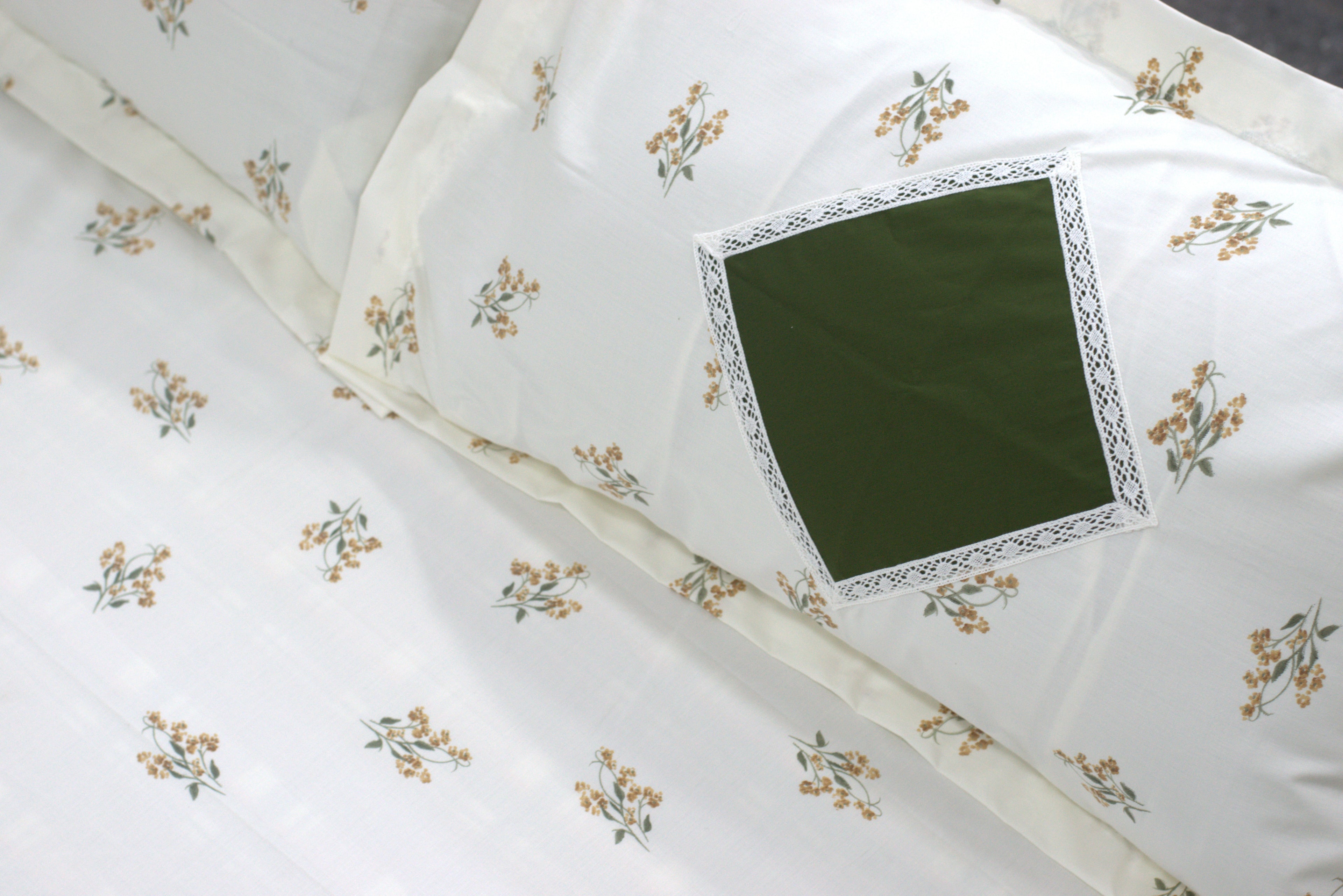 Premium King Size Olive Green & Cream Floral Bedspread Set - 3 Piece Cotton Blend (Includes 2 Pillow Covers) - View 3 - Cotton Floral - Nushio