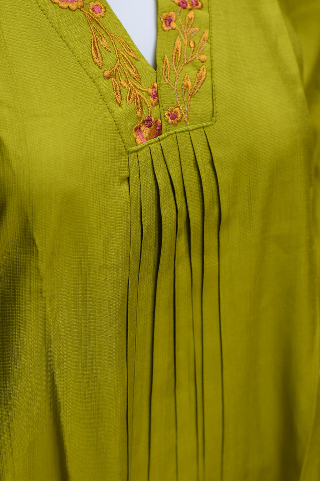 Green Printed  Churidar Top for Women | Embroidered V-Neck Kurti Top