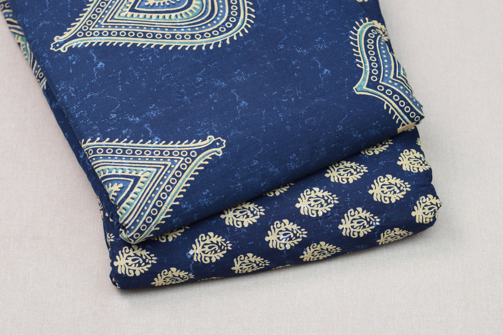 Soft Cotton Indigo Ethnic Dress Material Set – Top 2.5m & Bottom 2m | 44" Width