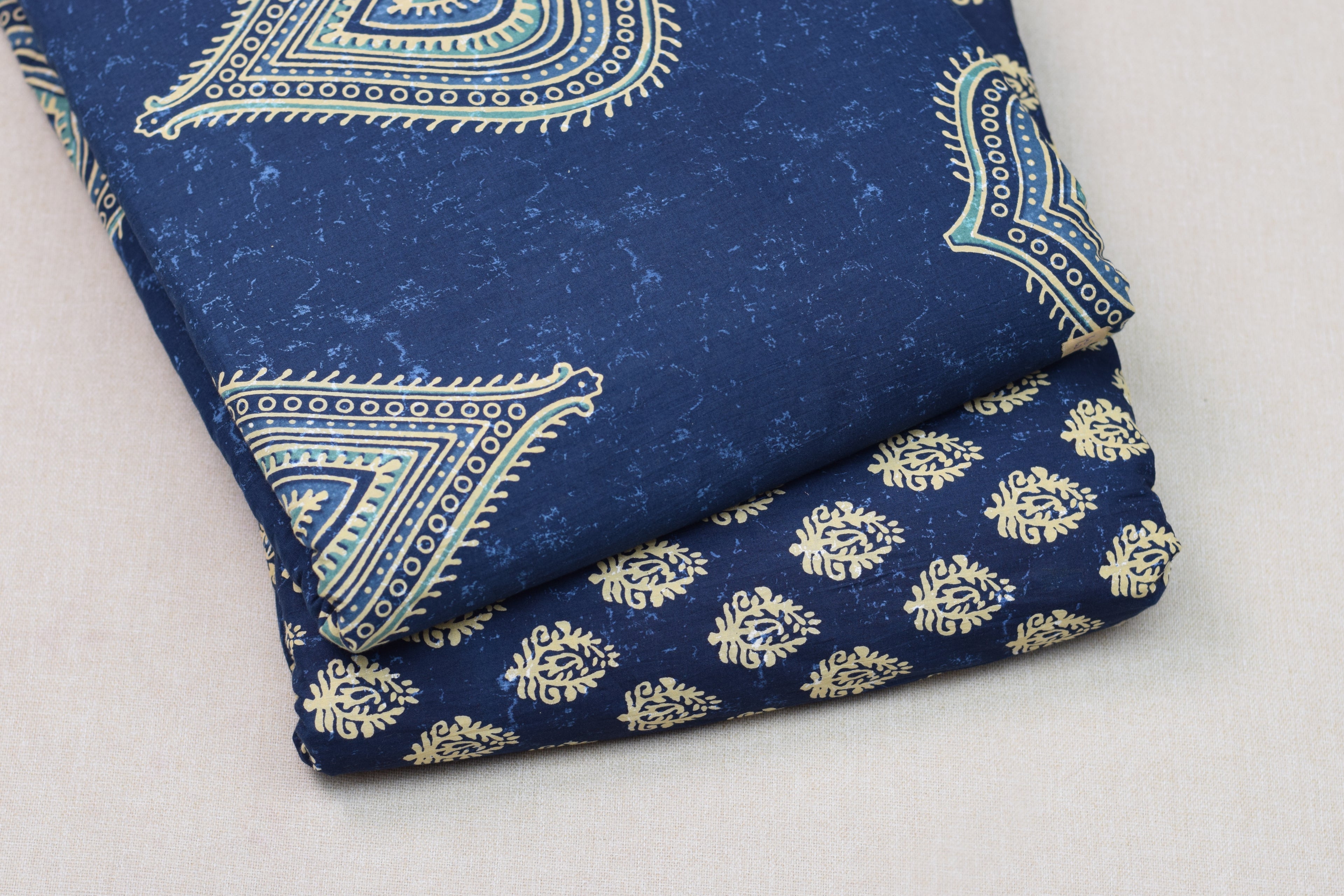 Soft Cotton Indigo Ethnic Dress Material Set – Top 2.5m & Bottom 2m | 44" Width