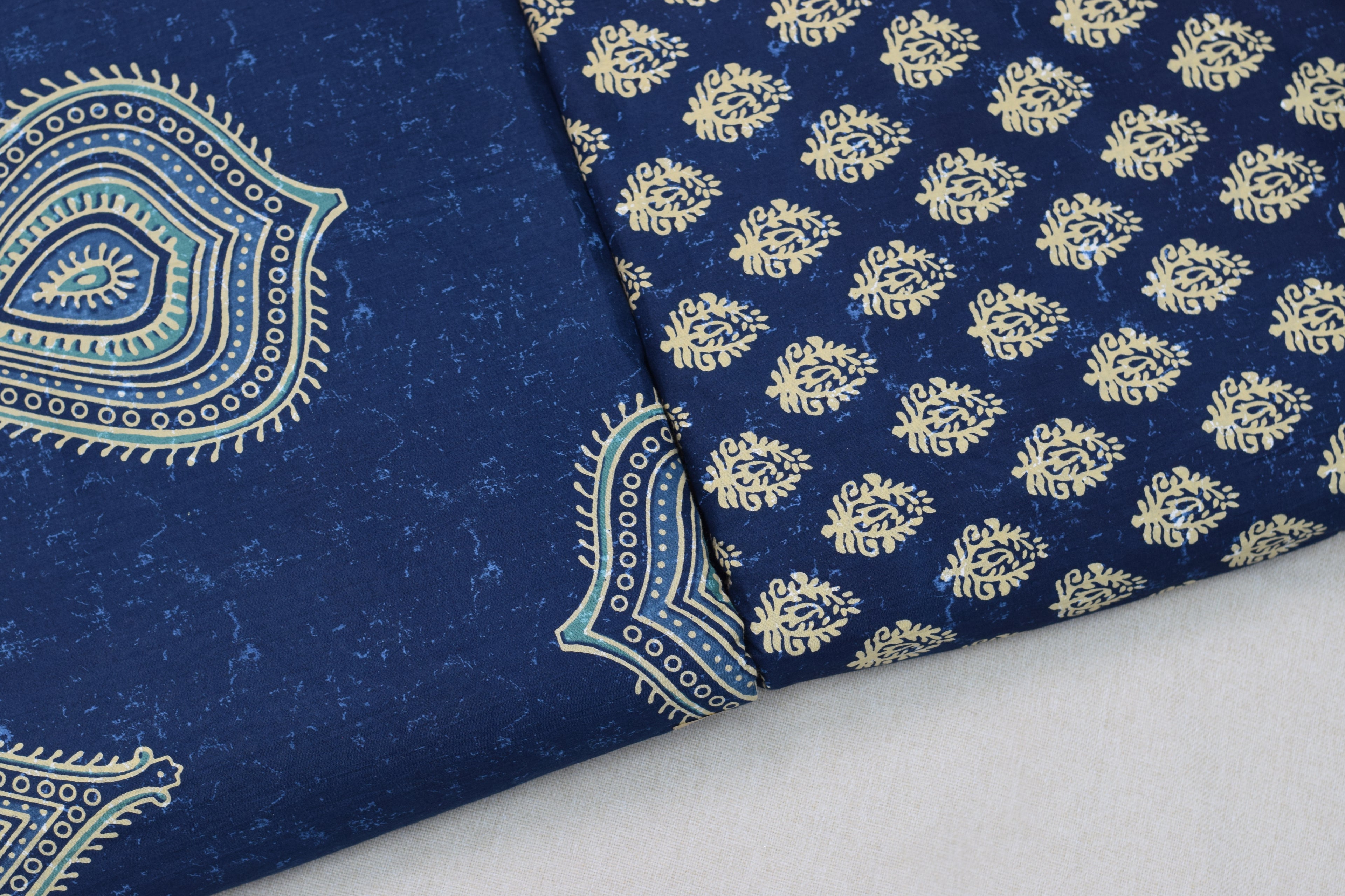 Soft Cotton Indigo Ethnic Dress Material Set – Top 2.5m & Bottom 2m | 44" Width