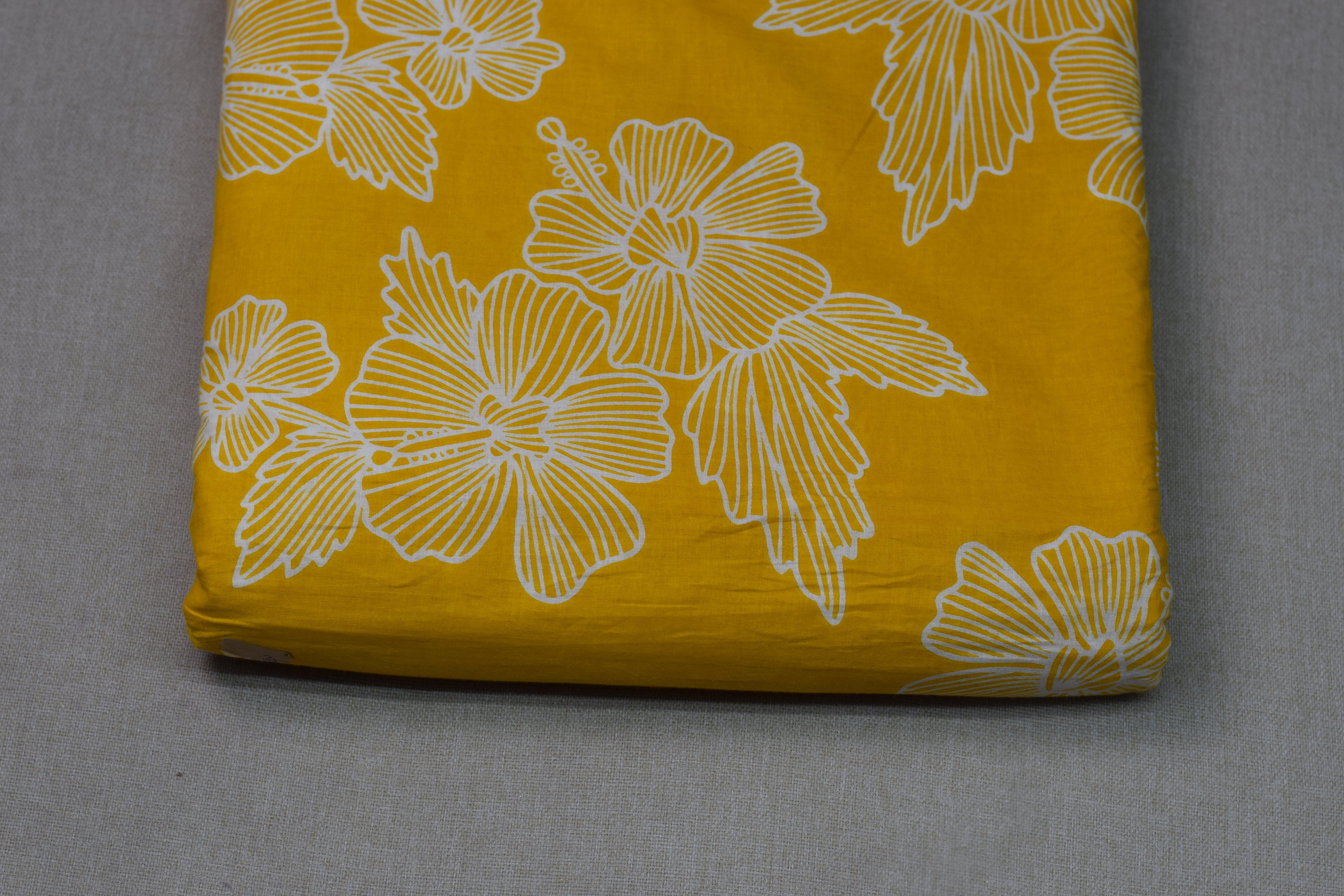 Mustard Yellow Floral Soft Cotton Dress Material Set | Top & Bottom Fabric | 44" Width
