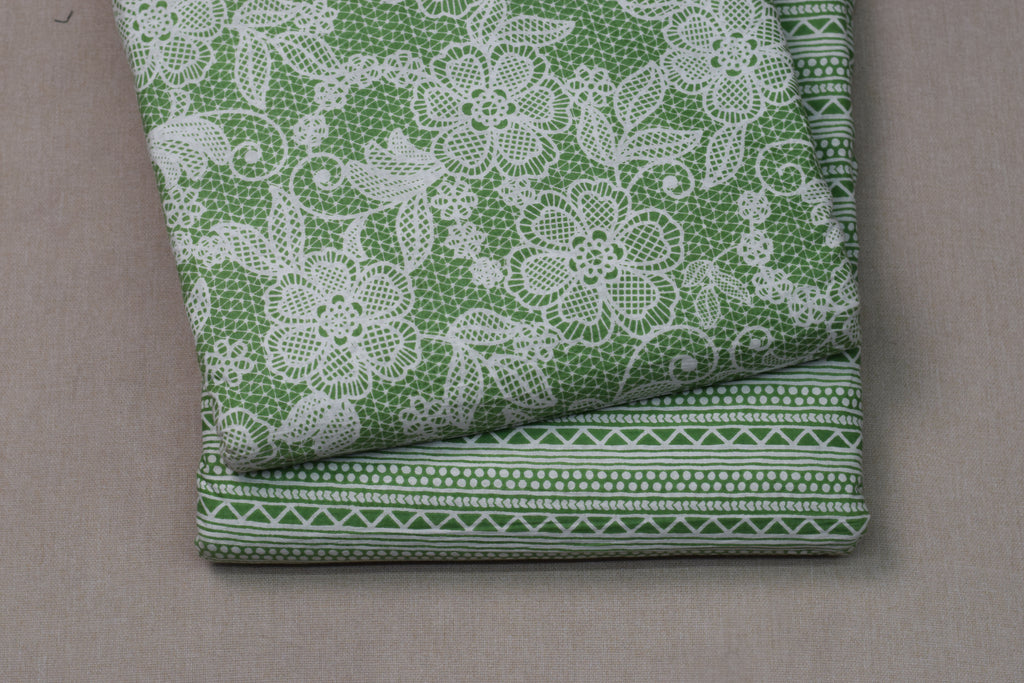 Soft Cotton Green Floral Printed Dress Material Set for Women – Top 2.5m & Bottom 2m (44" Width)