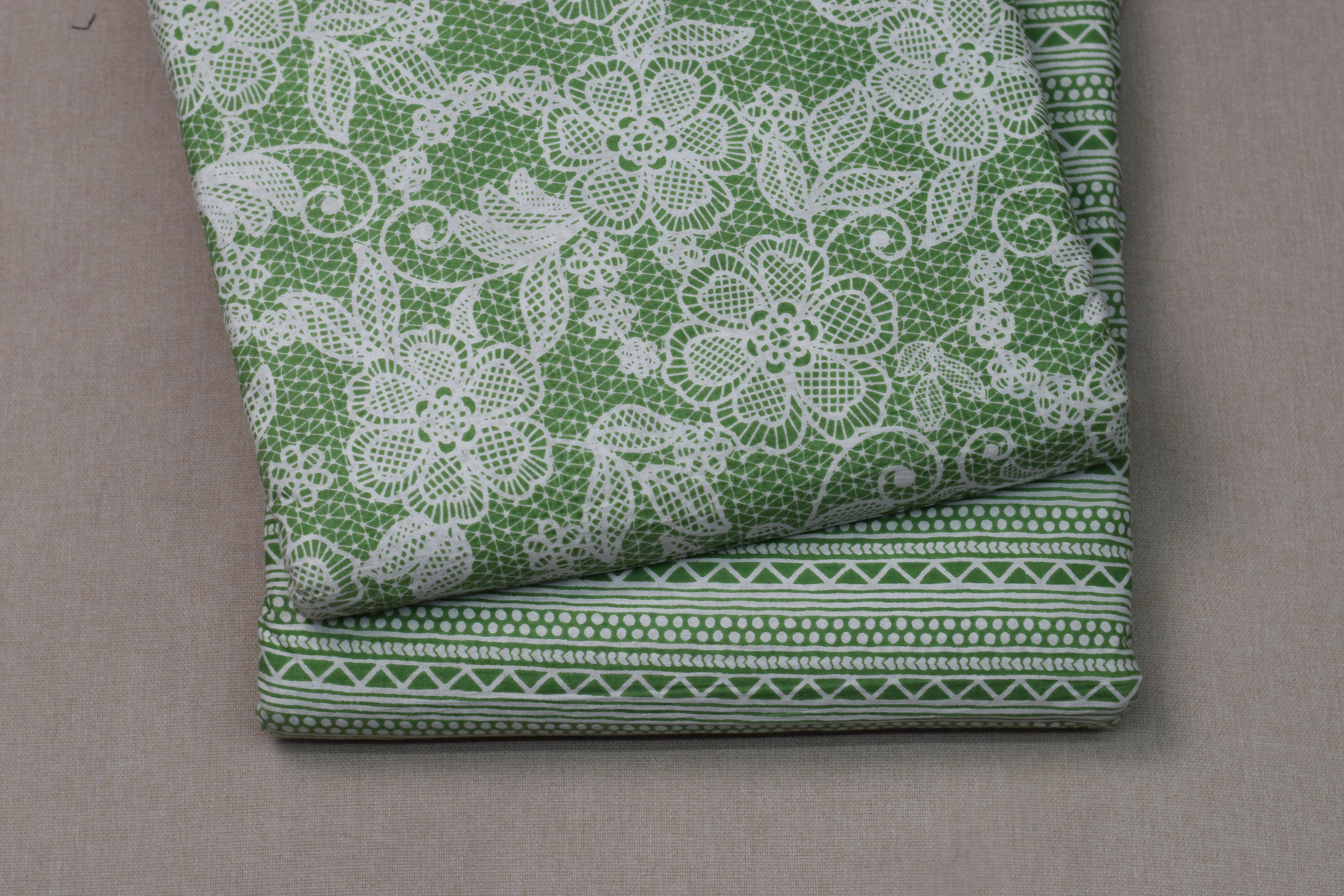 Soft Cotton Green Floral Printed Dress Material Set for Women – Top 2.5m & Bottom 2m (44" Width)
