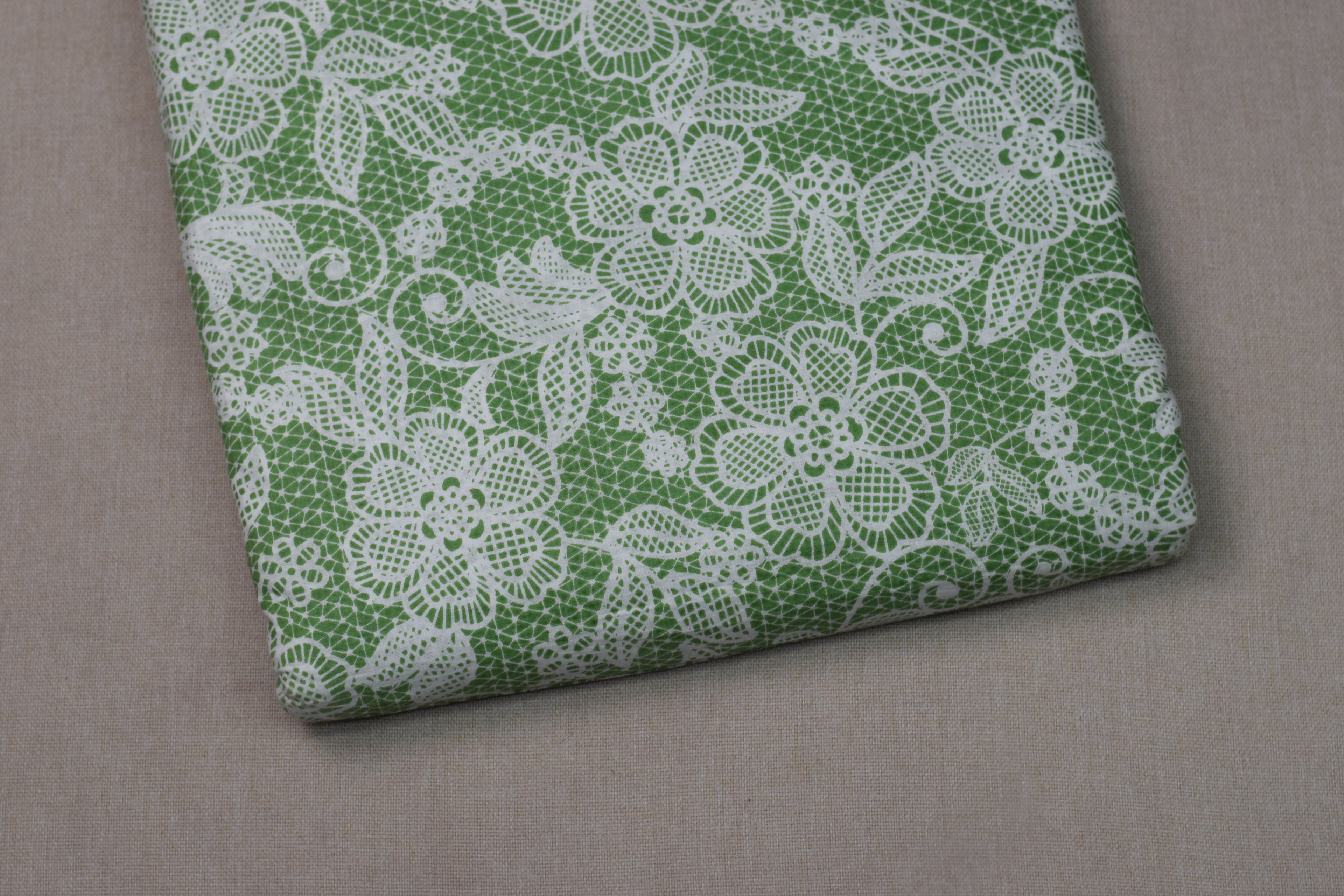 Soft Cotton Green Floral Printed Dress Material Set for Women – Top 2.5m & Bottom 2m (44" Width)