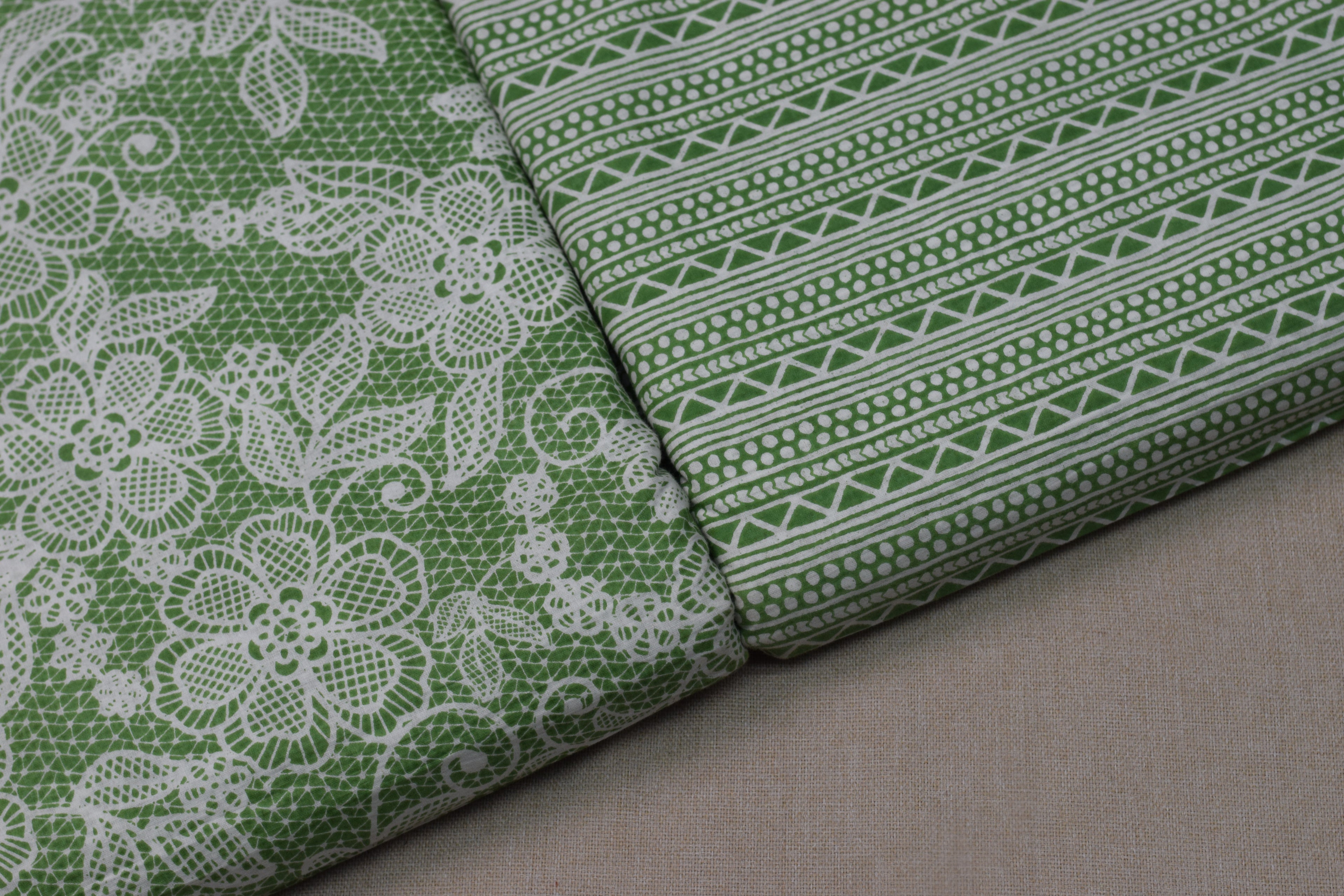 Soft Cotton Green Floral Printed Dress Material Set for Women – Top 2.5m & Bottom 2m (44" Width)