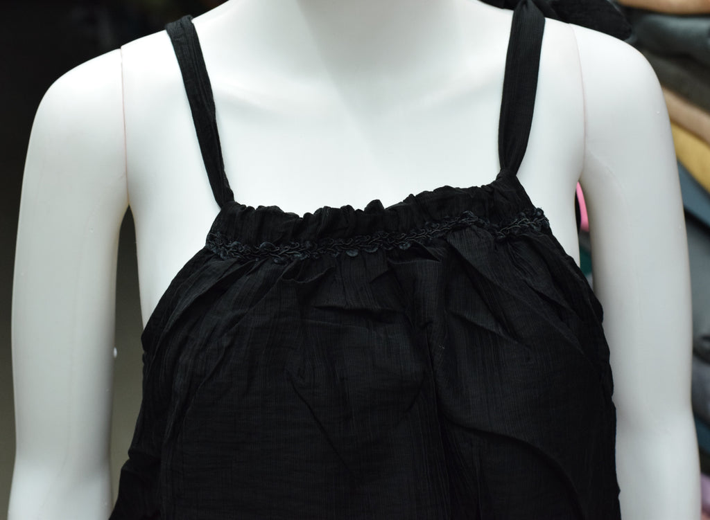 Imported Free Size Black Layered Frock for Women | Sleeveless Flowy Midi Dress