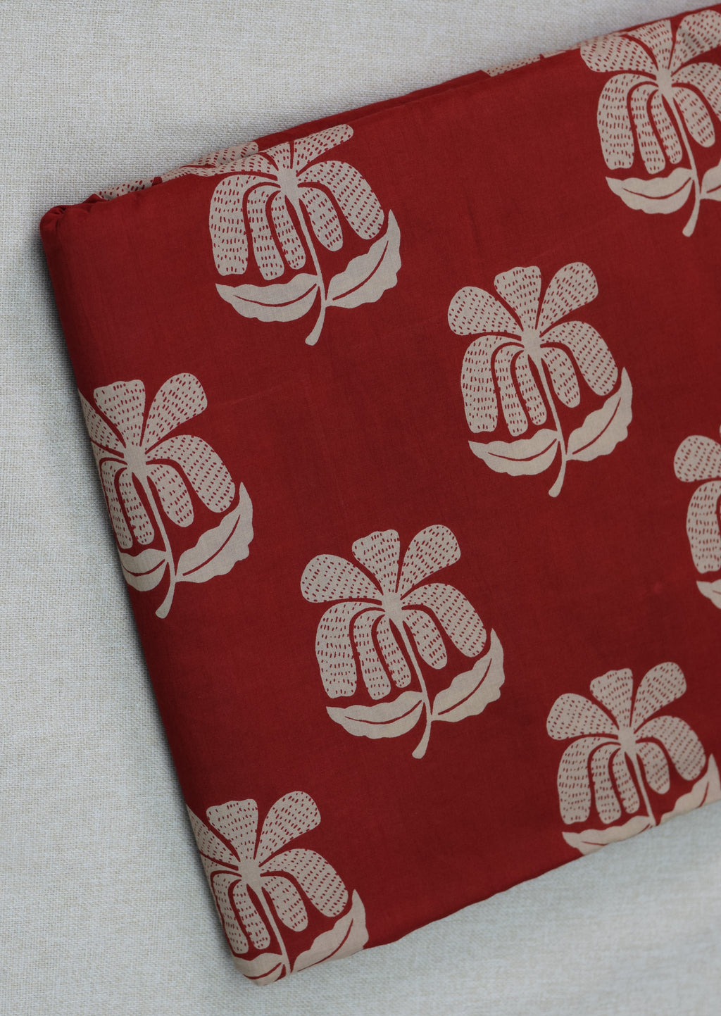 Soft Cotton Red Floral Print Dress Material Set with Striped Bottom – 44" Width