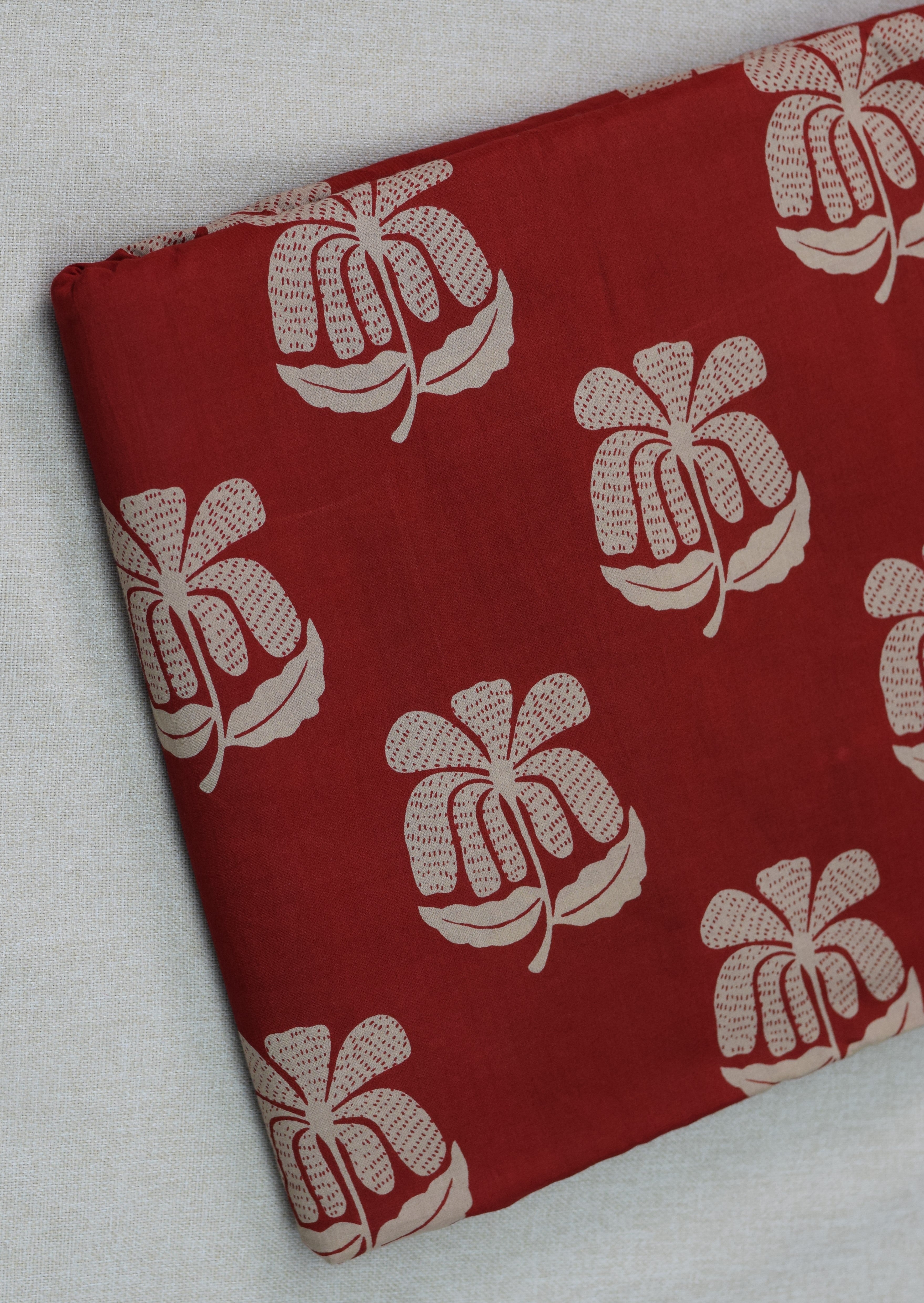Soft Cotton Red Floral Print Dress Material Set with Striped Bottom – 44" Width