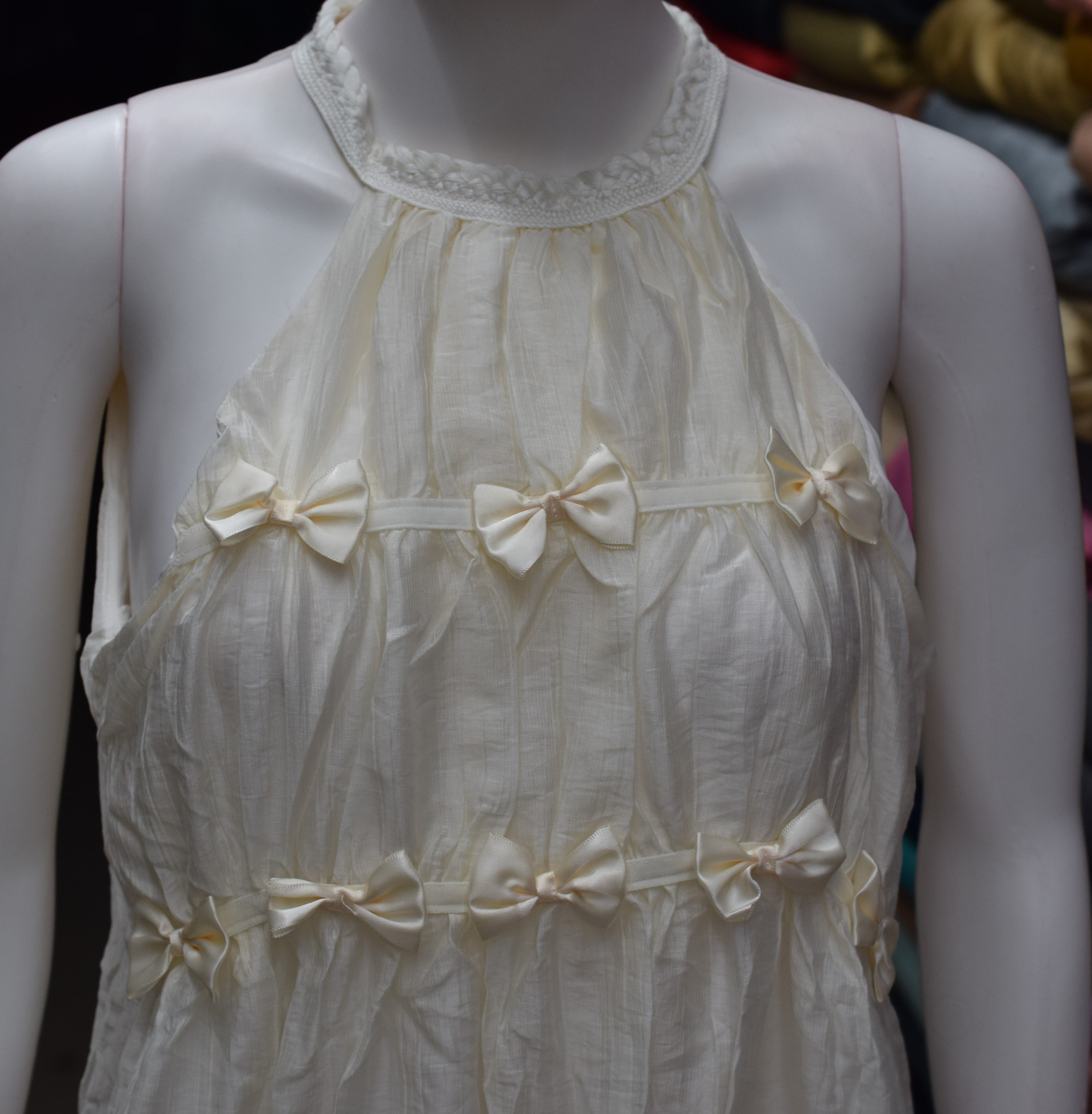 Imported Free Size Women's Bow Detail Sleeveless Maxi Frock – Elegant Ivory White
