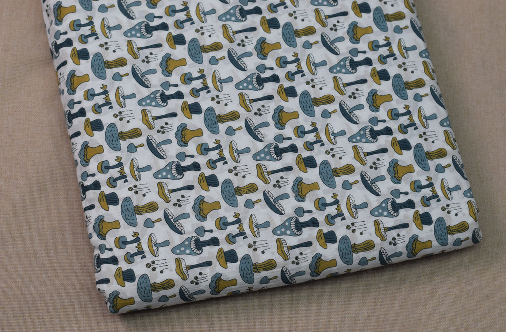 Soft Cotton Mushroom Print Dress Material Top Fabric – White Base | 44" Width | 2.5 Meter Length