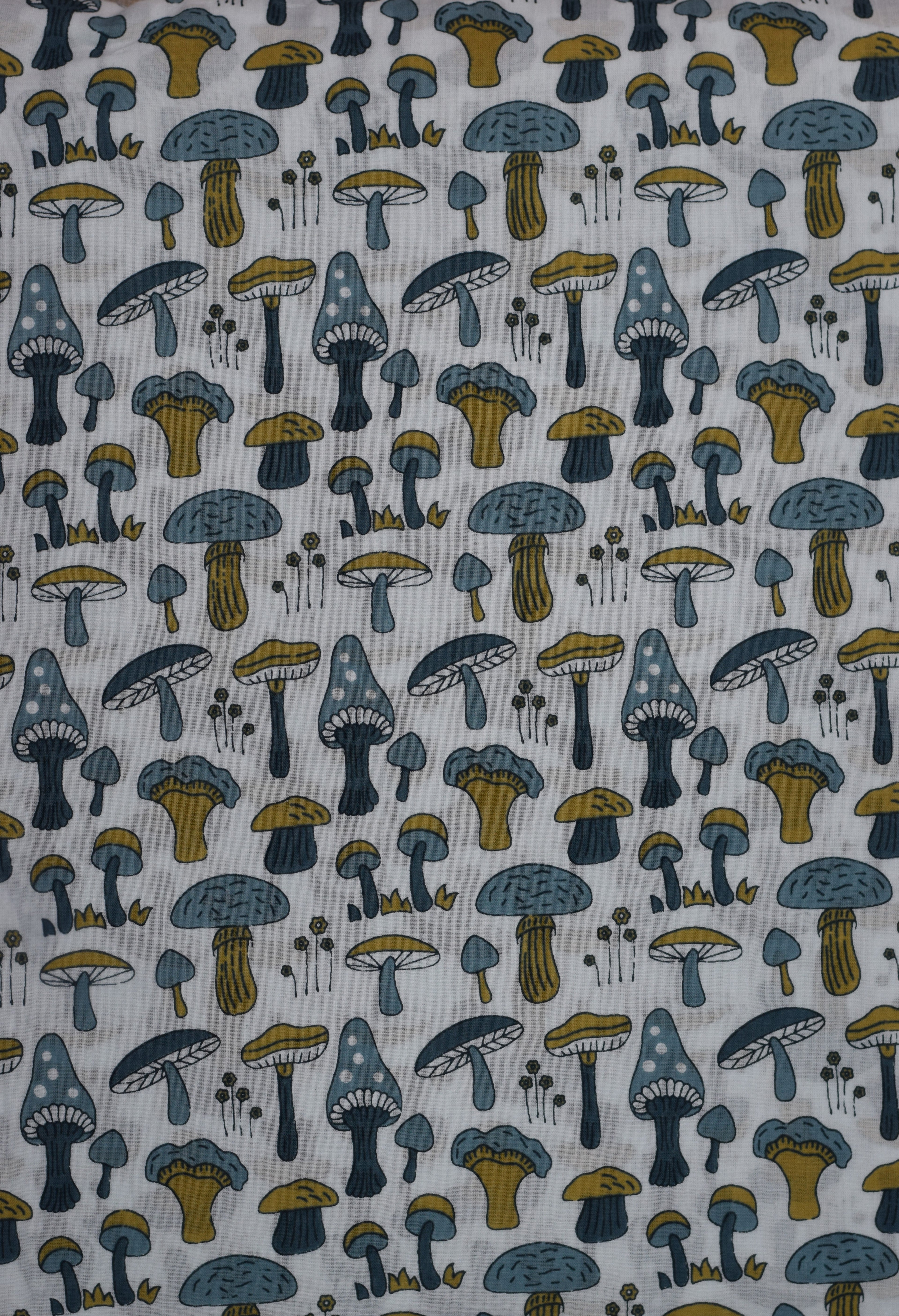 Soft Cotton Mushroom Print Dress Material Top Fabric – White Base | 44" Width | 2.5 Meter Length