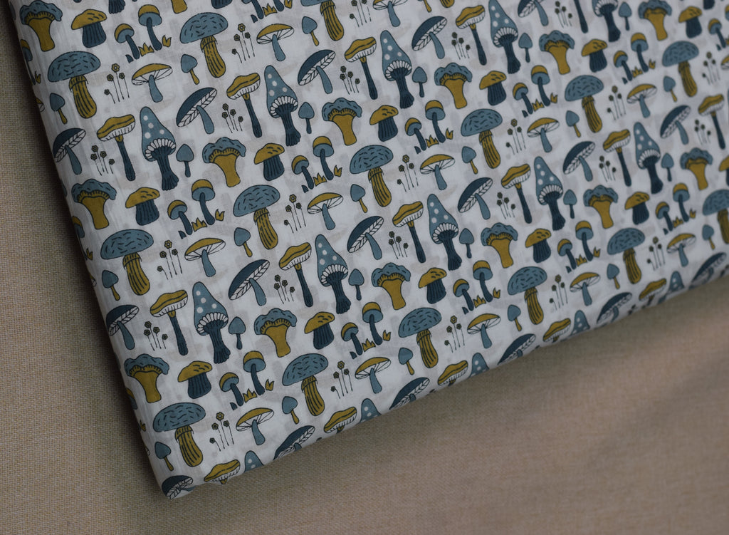 Soft Cotton Mushroom Print Dress Material Top Fabric – White Base | 44" Width | 2.5 Meter Length