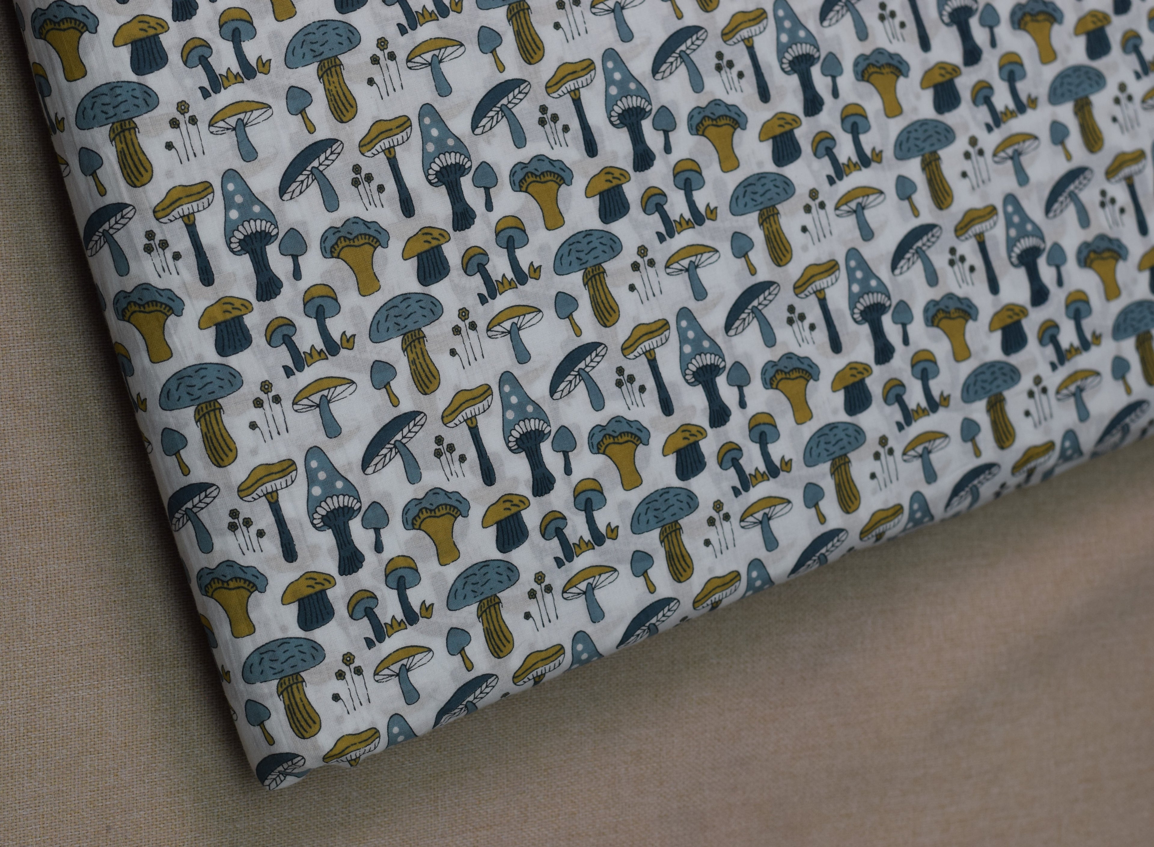 Soft Cotton Mushroom Print Dress Material Top Fabric – White Base | 44" Width | 2.5 Meter Length