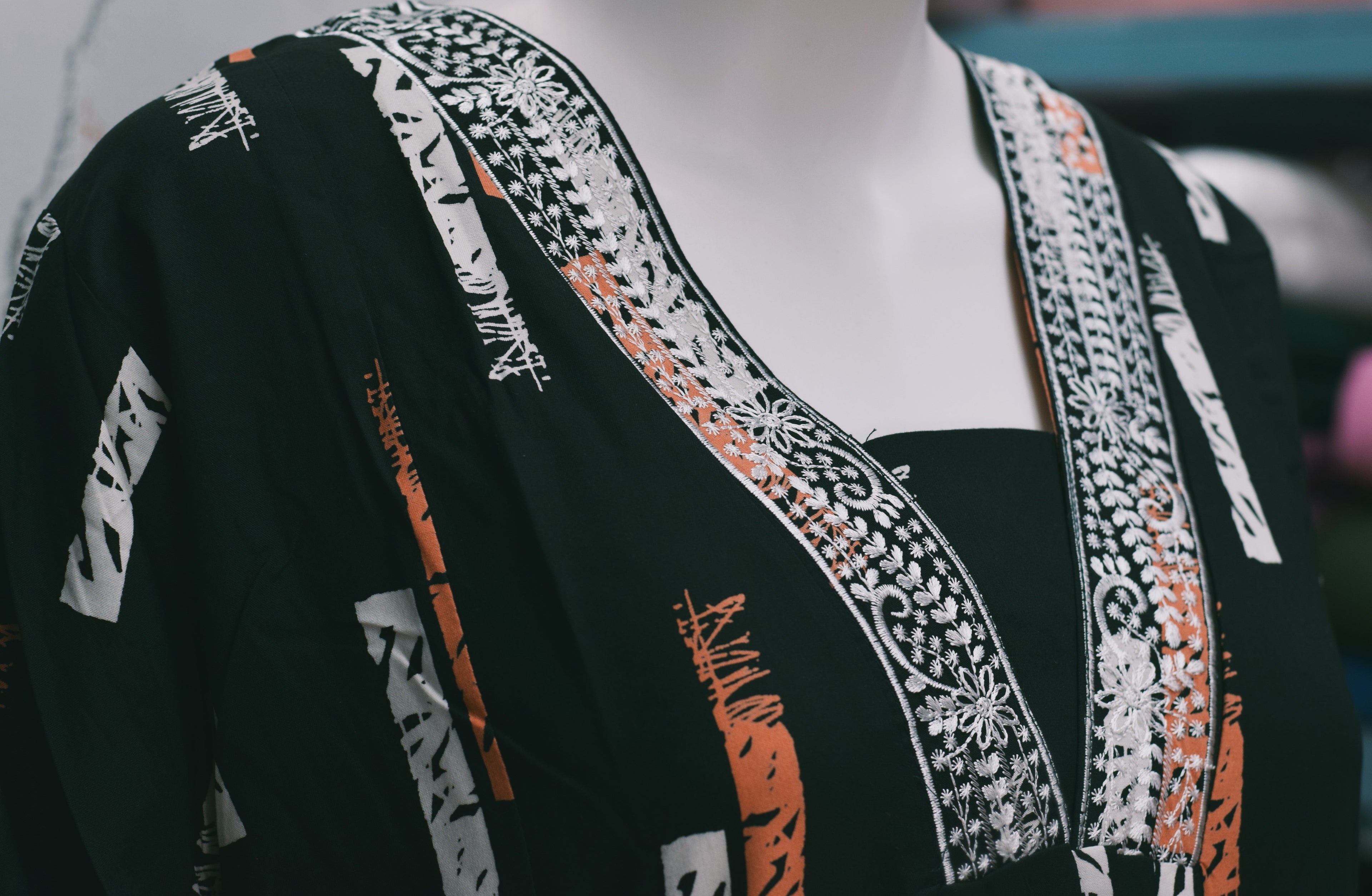 Dark Green Printed Churidar Top for Women – Embroidered V-Neck Casual Kurti