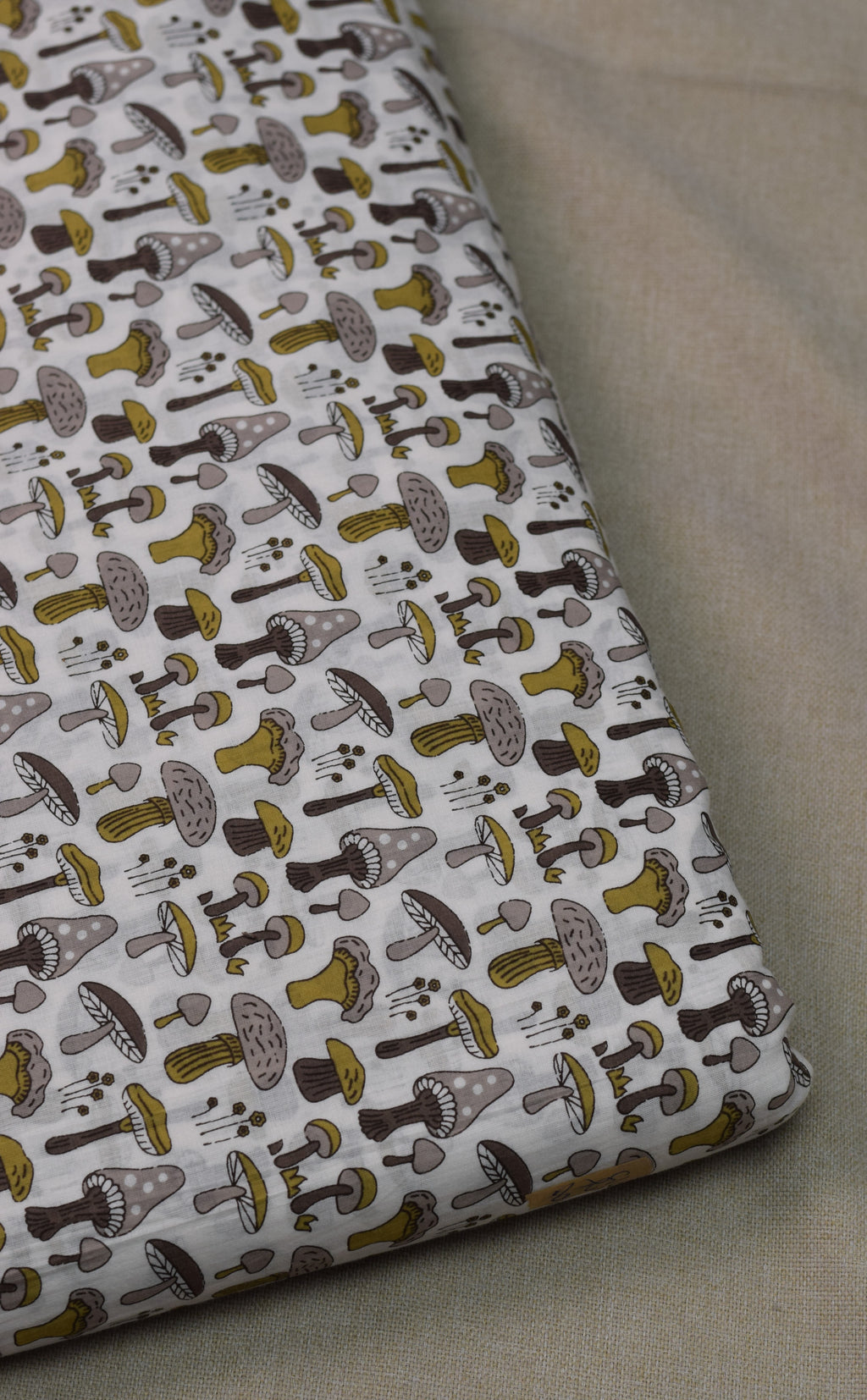 Soft Cotton Mushroom Print Dress Material Top Fabric – White & Olive Green | 2.5 Meter | 44" Width