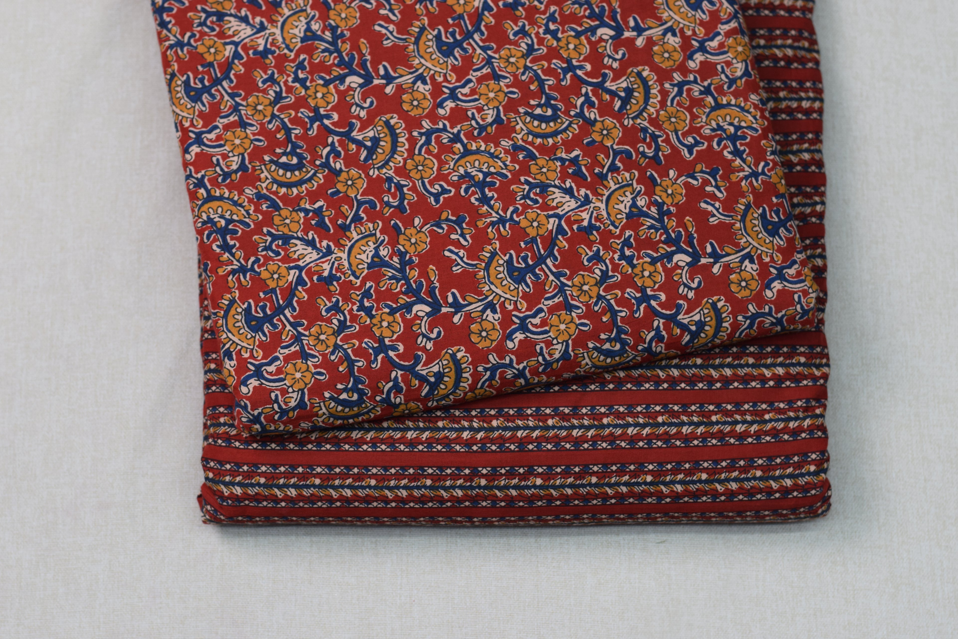 Rust Red Floral Print Soft Cotton Dress Material Set | Unstitched Top & Bottom Fabric | 44" Width