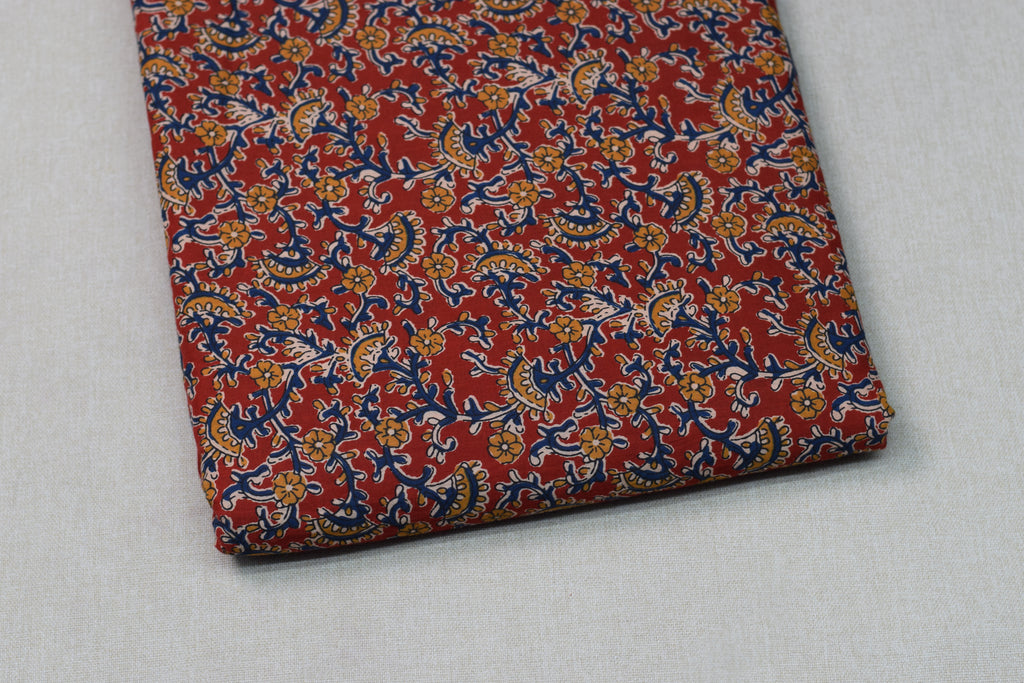 Rust Red Floral Print Soft Cotton Dress Material Set | Unstitched Top & Bottom Fabric | 44" Width