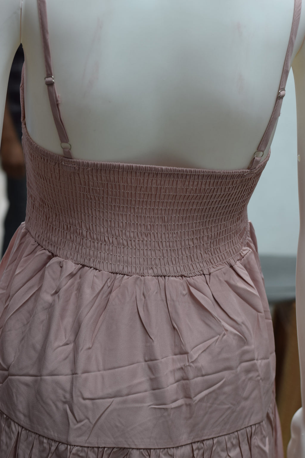 Imported Free Size Tiered Midi Frock for Women – Dusty Pink | Adjustable Shoulder Straps | Stretch Back