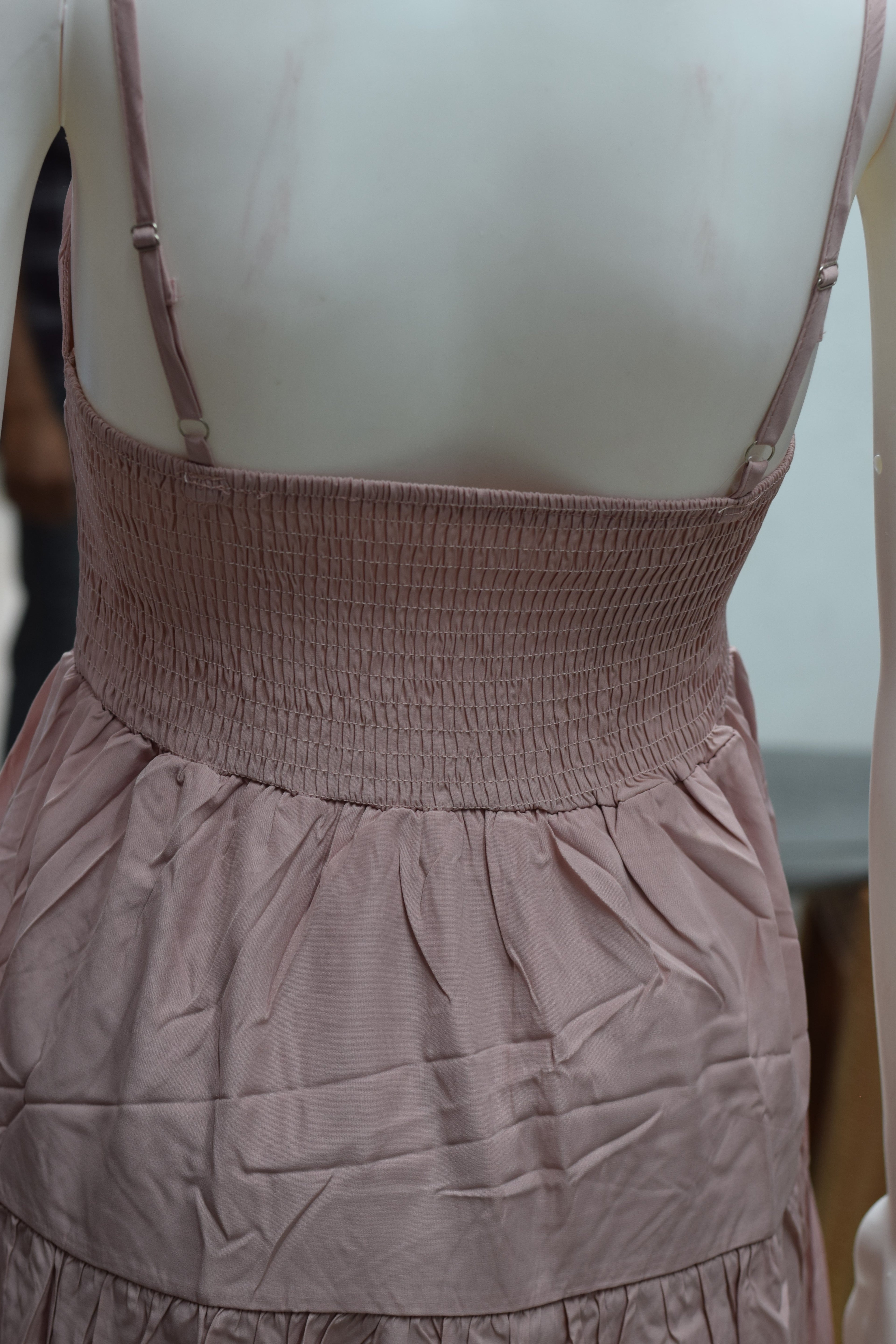 Imported Free Size Tiered Midi Frock for Women – Dusty Pink | Adjustable Shoulder Straps | Stretch Back