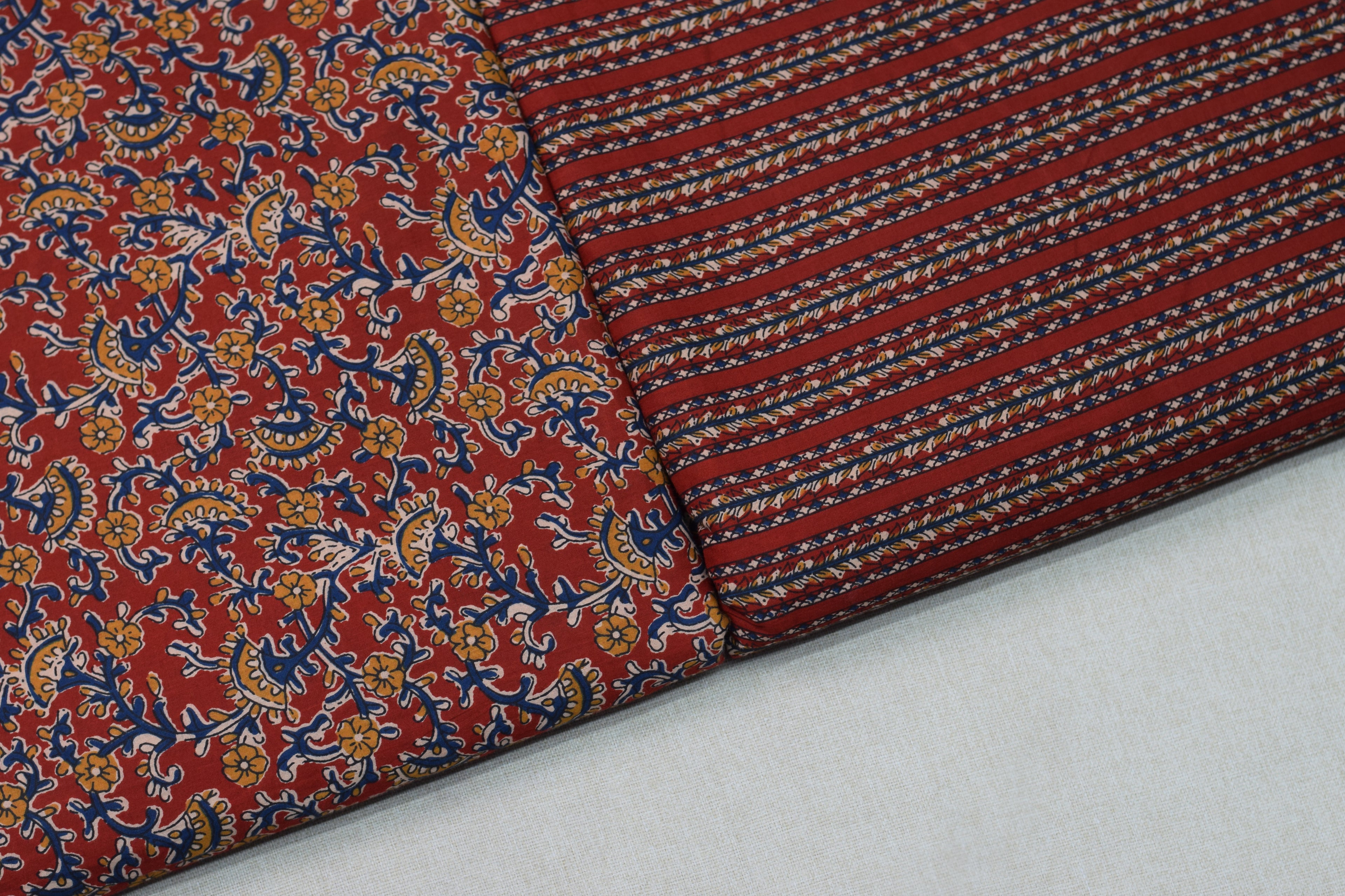 Rust Red Floral Print Soft Cotton Dress Material Set | Unstitched Top & Bottom Fabric | 44" Width