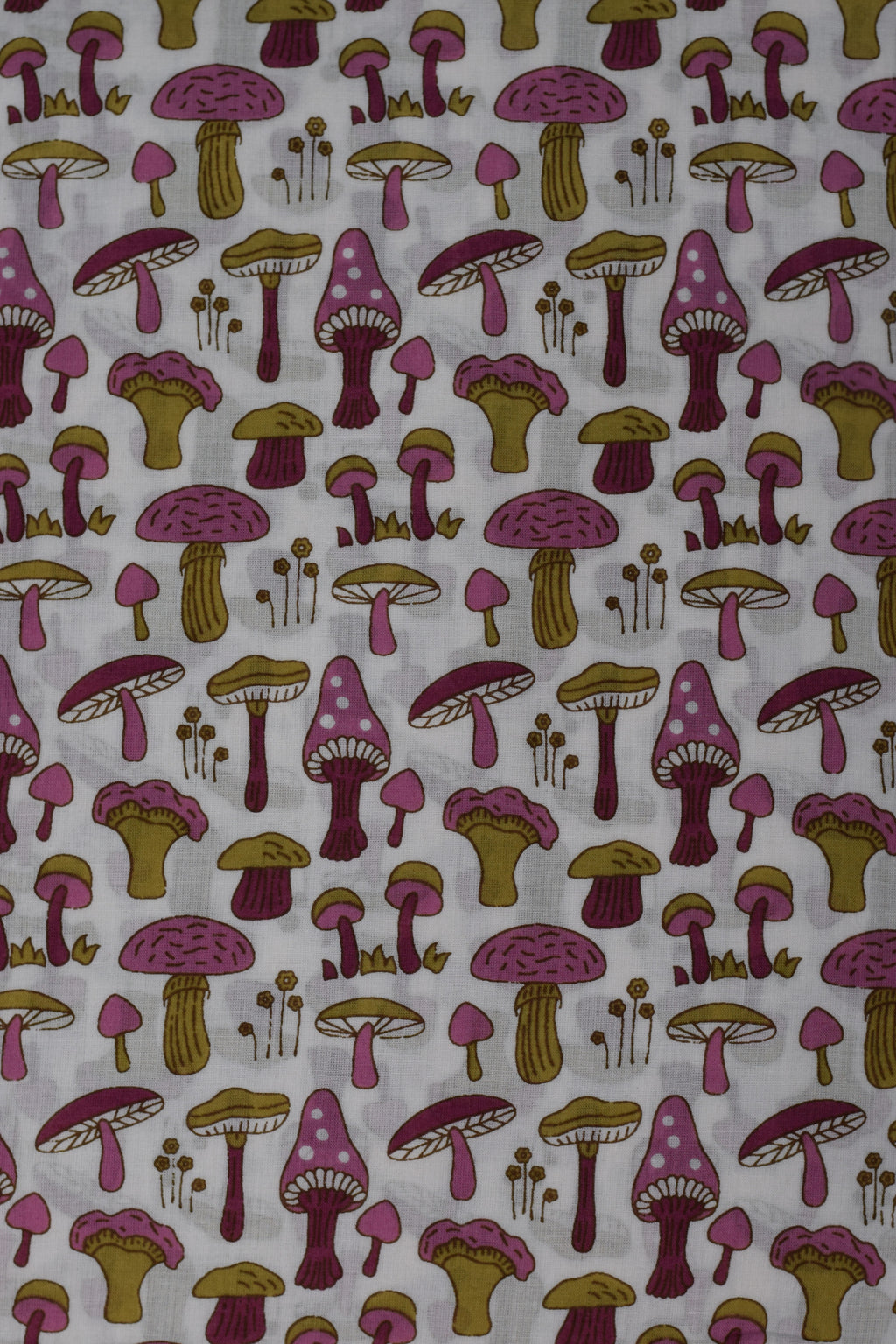 Soft Cotton Mushroom Print Dress Material Top Fabric – White & Pink | 44" Width | 2.5 Meters