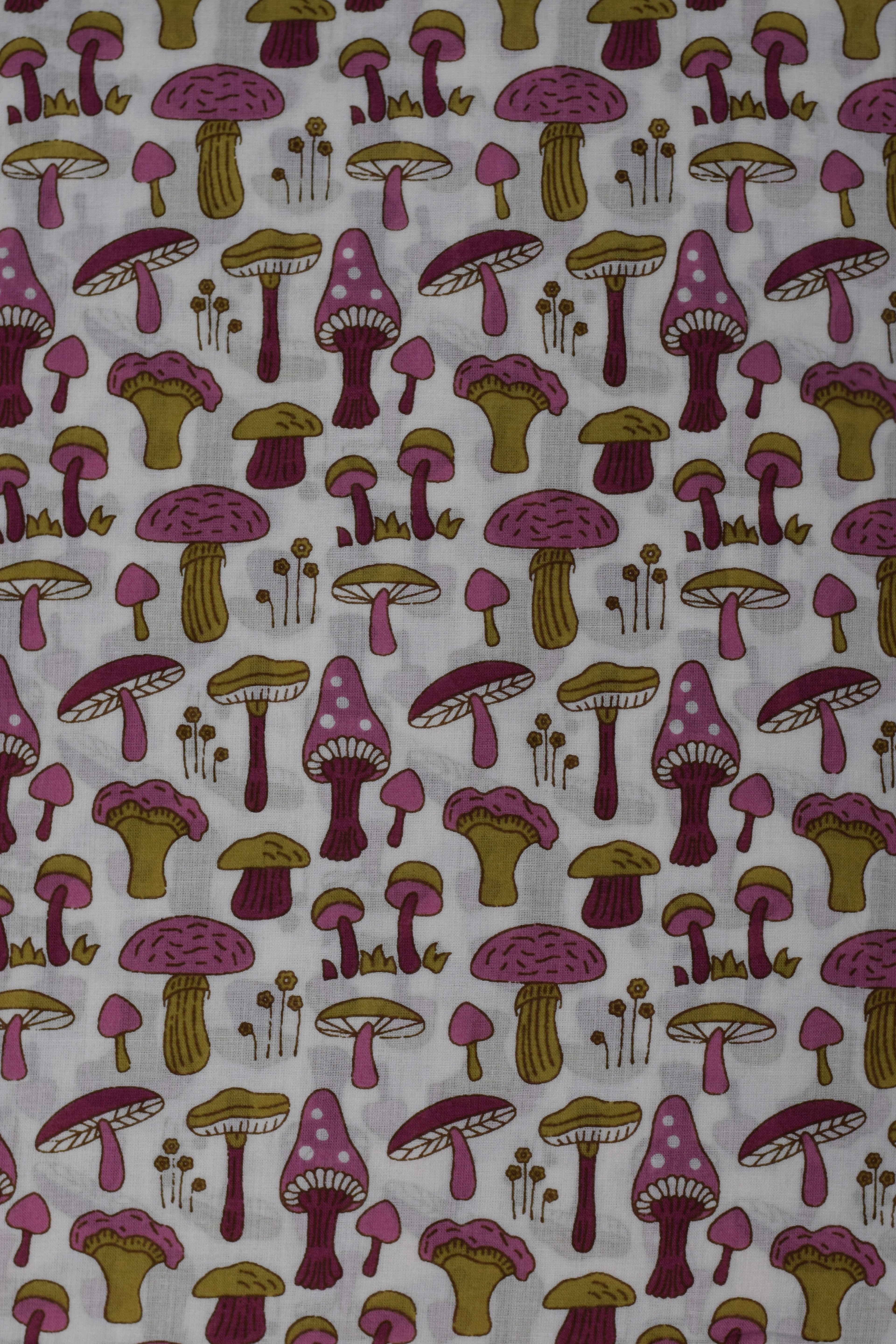Soft Cotton Mushroom Print Dress Material Top Fabric – White & Pink | 44" Width | 2.5 Meters