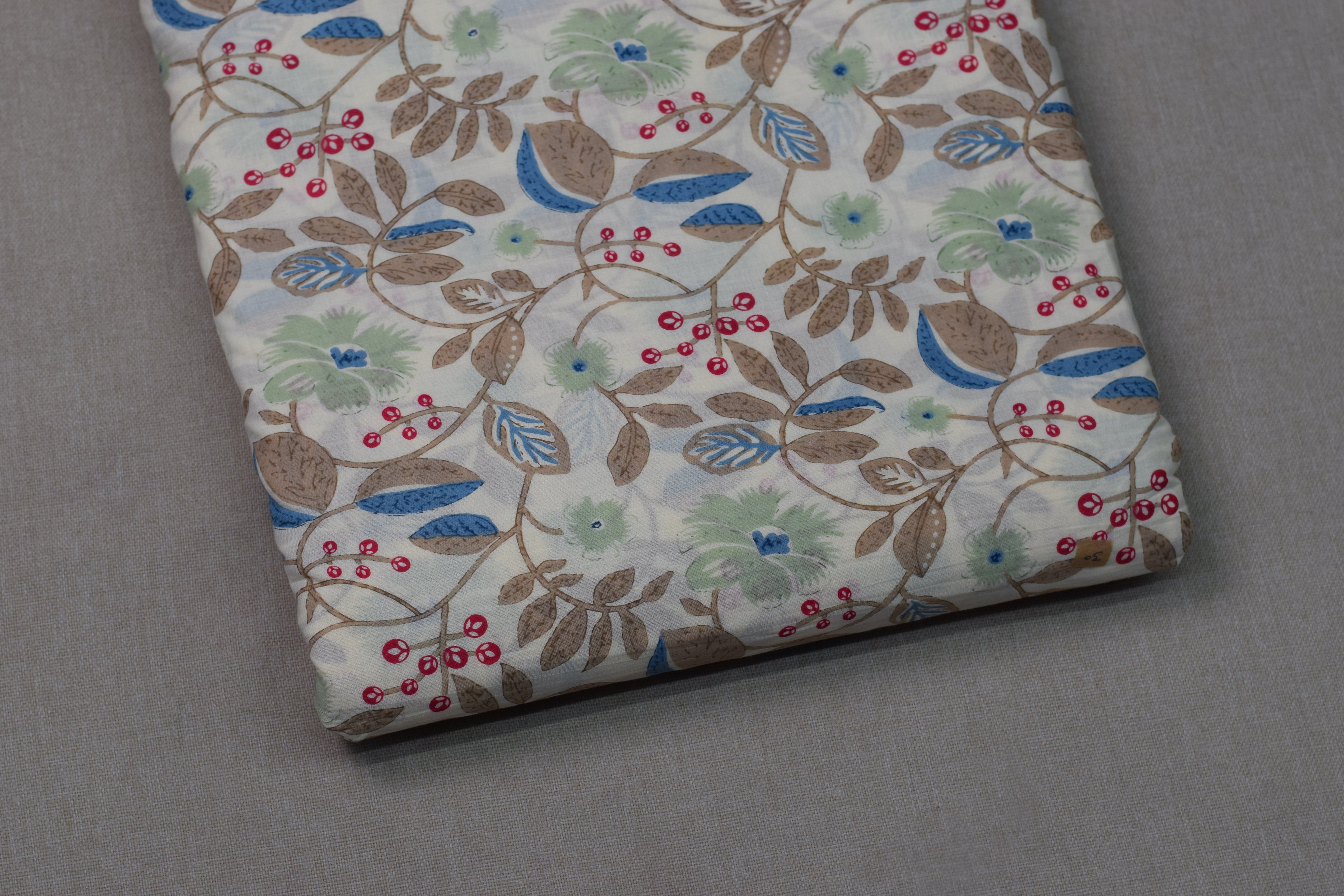 Soft Cotton Floral Print Dress Material Set – Cream & Brown | Top 2.5m + Bottom 2m | 44" Width