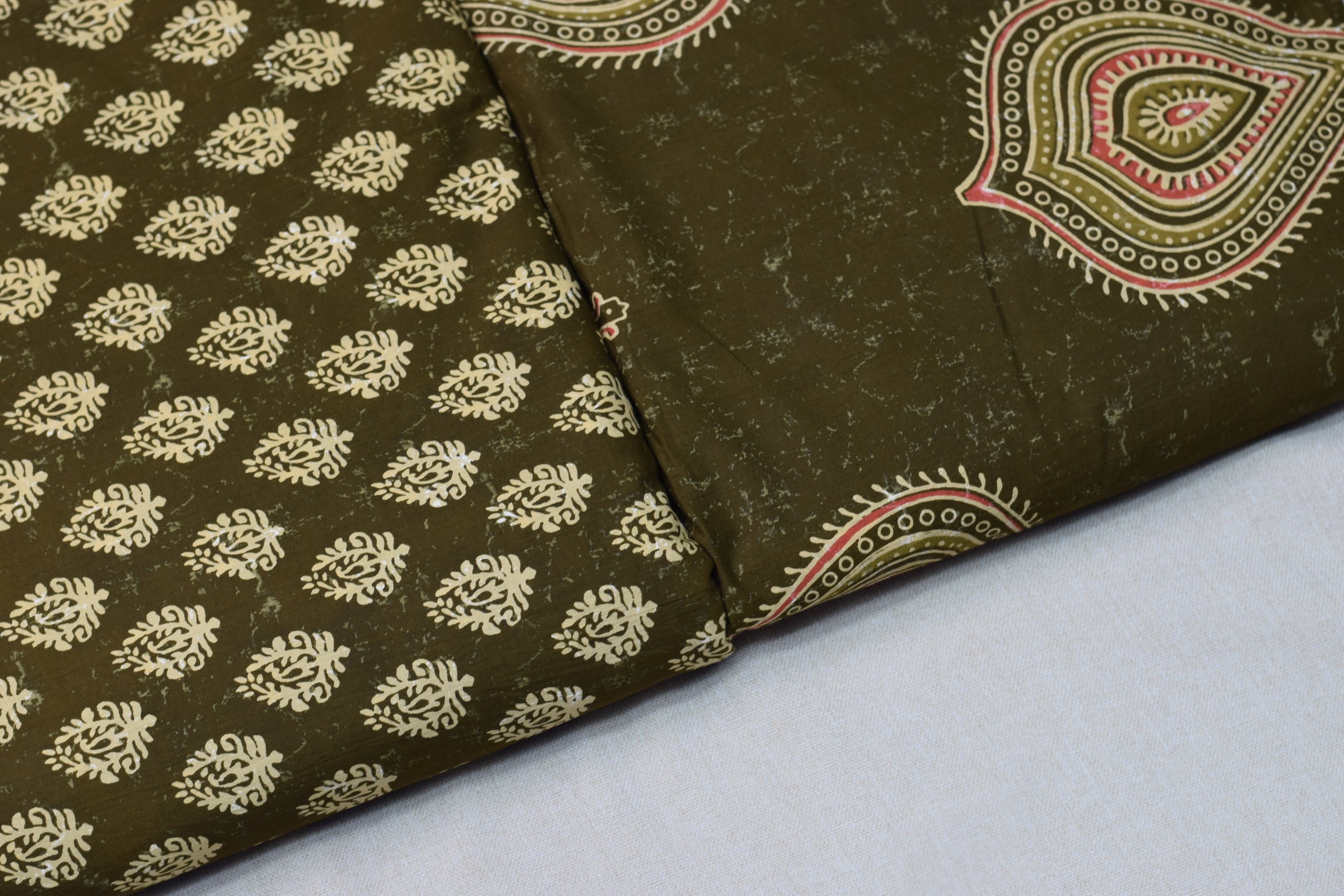 Olive Green Soft Cotton Printed Dress Material Set for Women | Top & Bottom Fabric (4.5 Meters)