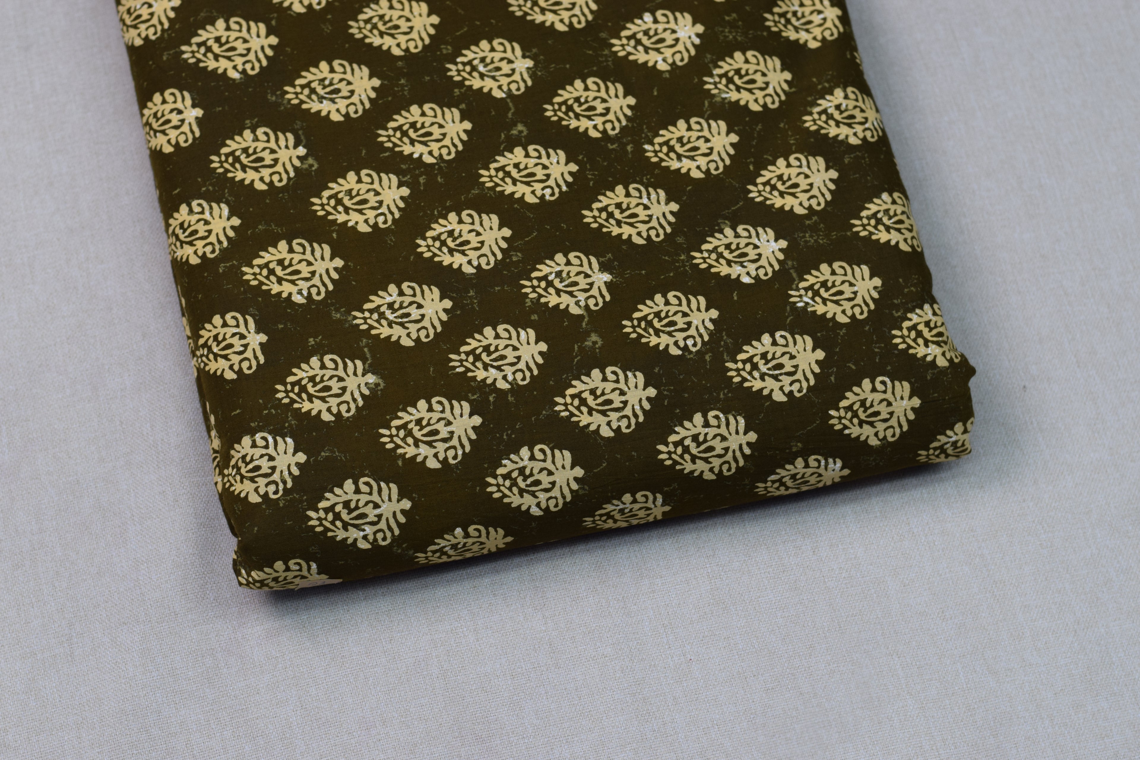 Olive Green Soft Cotton Printed Dress Material Set for Women | Top & Bottom Fabric (4.5 Meters)