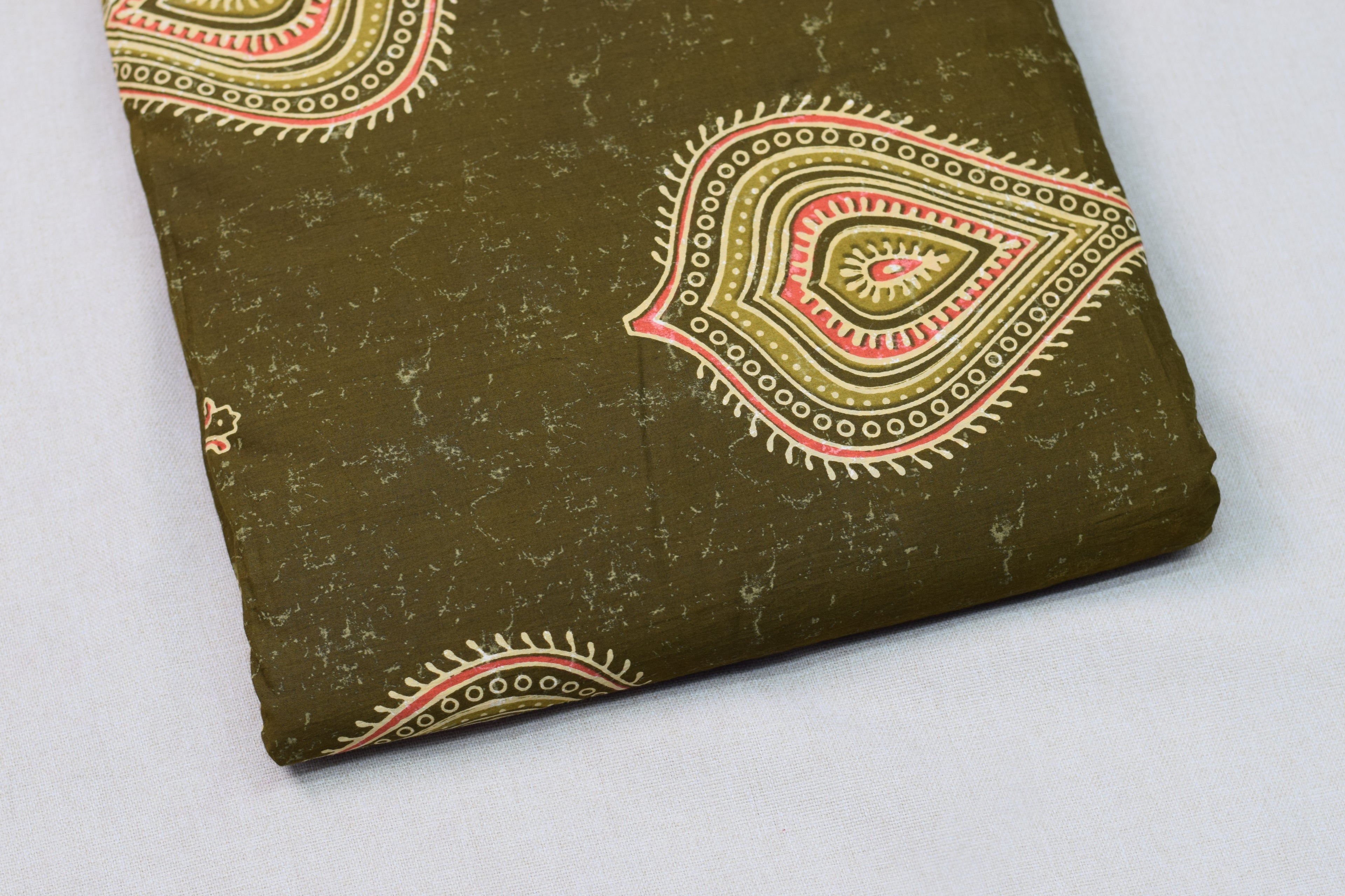 Olive Green Soft Cotton Printed Dress Material Set for Women | Top & Bottom Fabric (4.5 Meters)