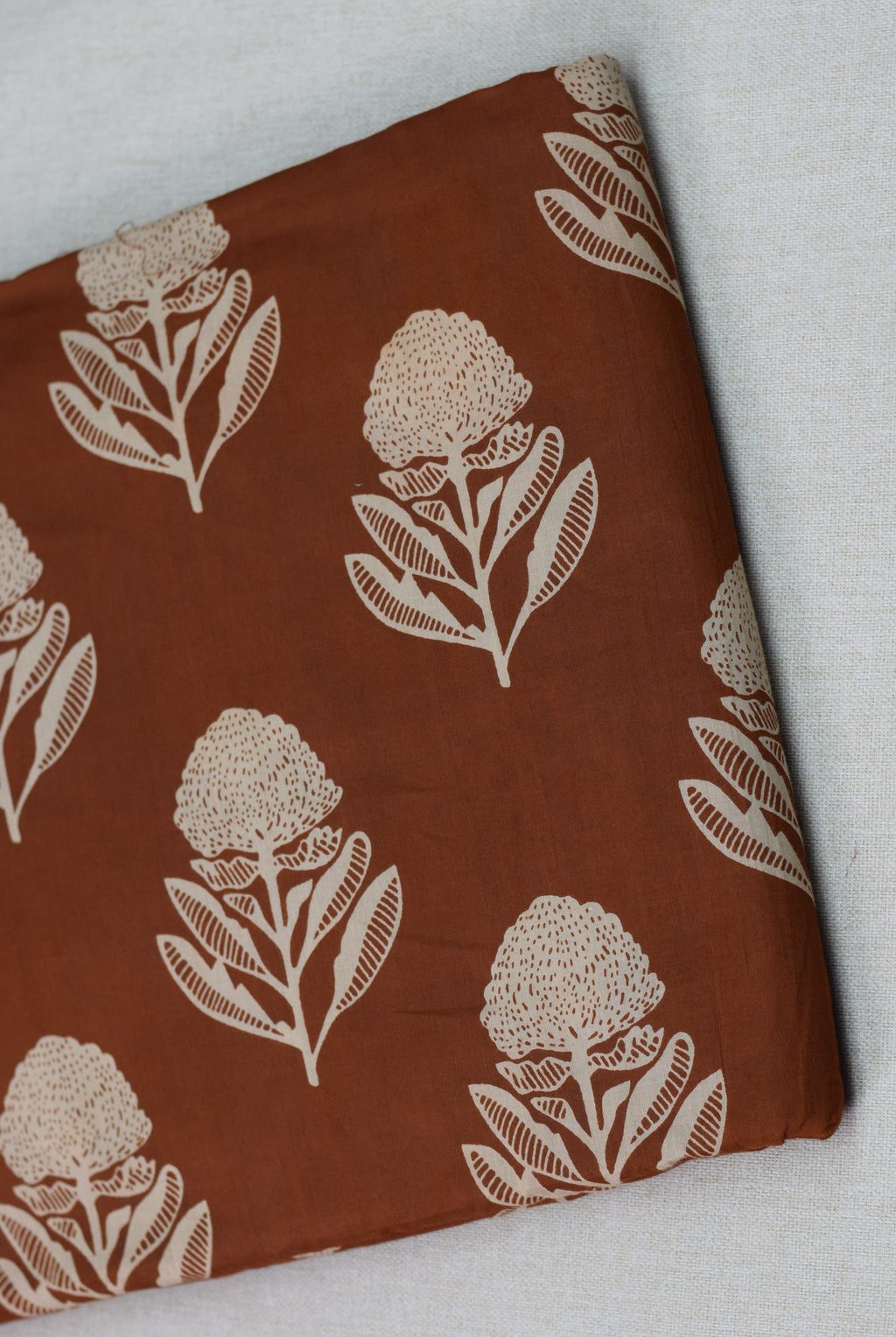 Soft Cotton Floral Print Dress Material Set – Rust Brown & Cream | Top & Bottom Fabric